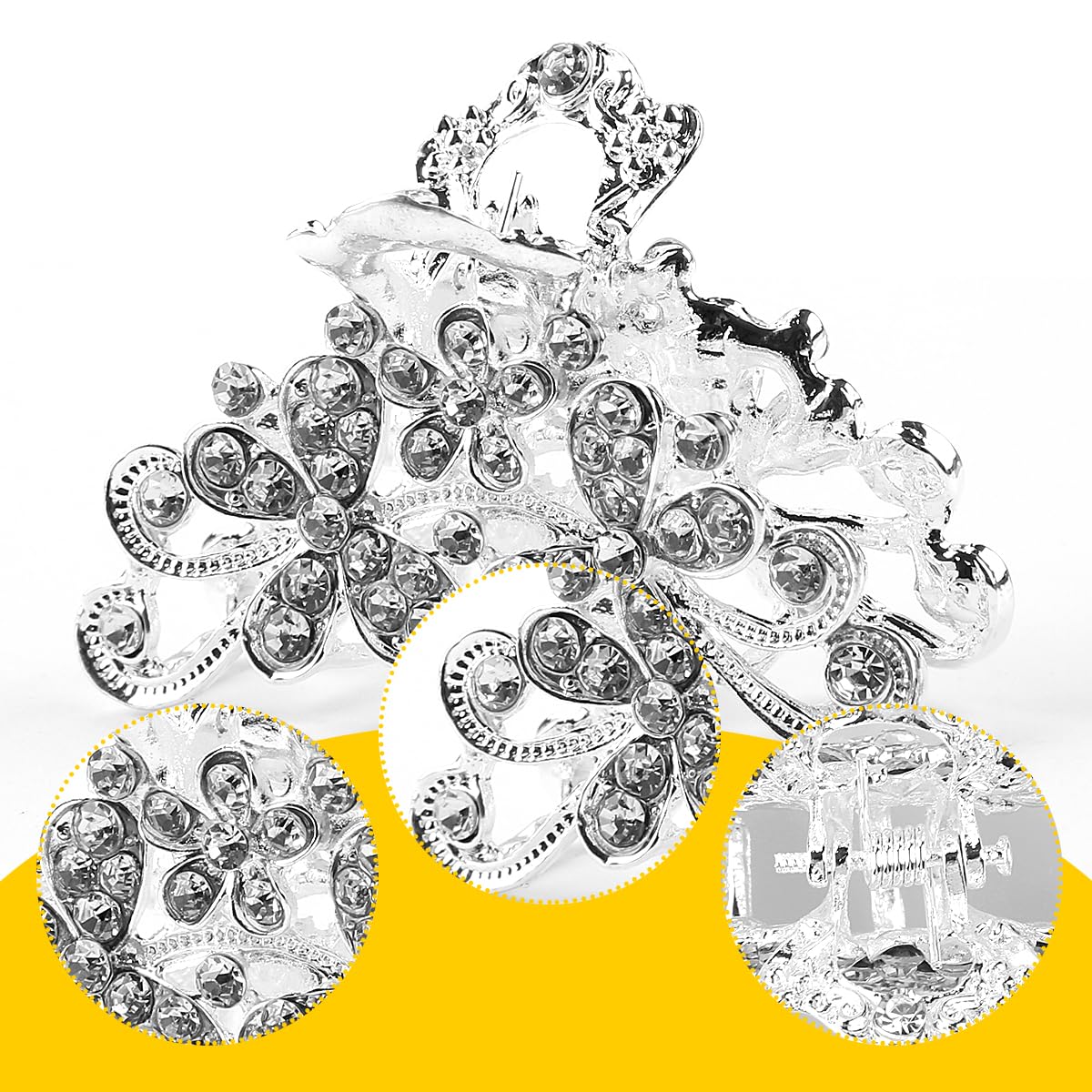 GLADFRESIT Retro Flowers Hair Claw Clip,Vintage Alloy Rhinestone Hair Jaw Clip for Women Ladies, and Girls (Silvery) - Image 3