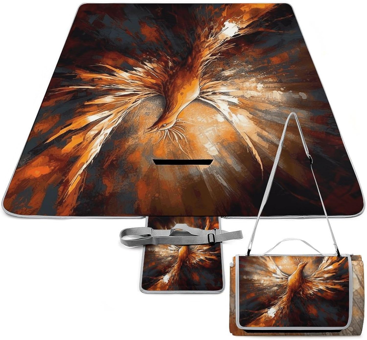 Abstract Phoenix Waterproof Picnic Blanket 58.3''x58.3'',Portable and Foldable Picnic Mat with Handle,Outdoor Blankets for Lawn Park Beach Travel
