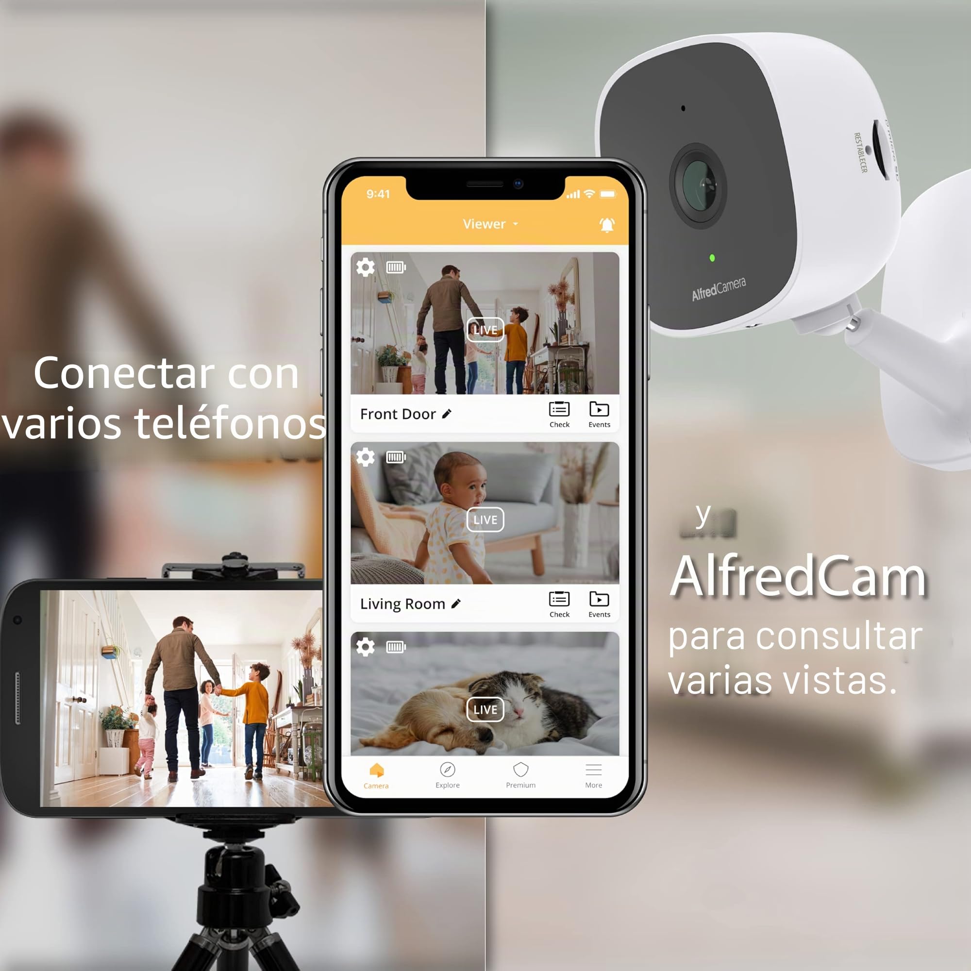 Cámara de Seguridad Inteligente para Interiores, Full HD 1080P, Visión Nocturna, Grabación Continua, Monitor de bebé enchufable, Cámara para Mascotas, Detección de Movimiento
