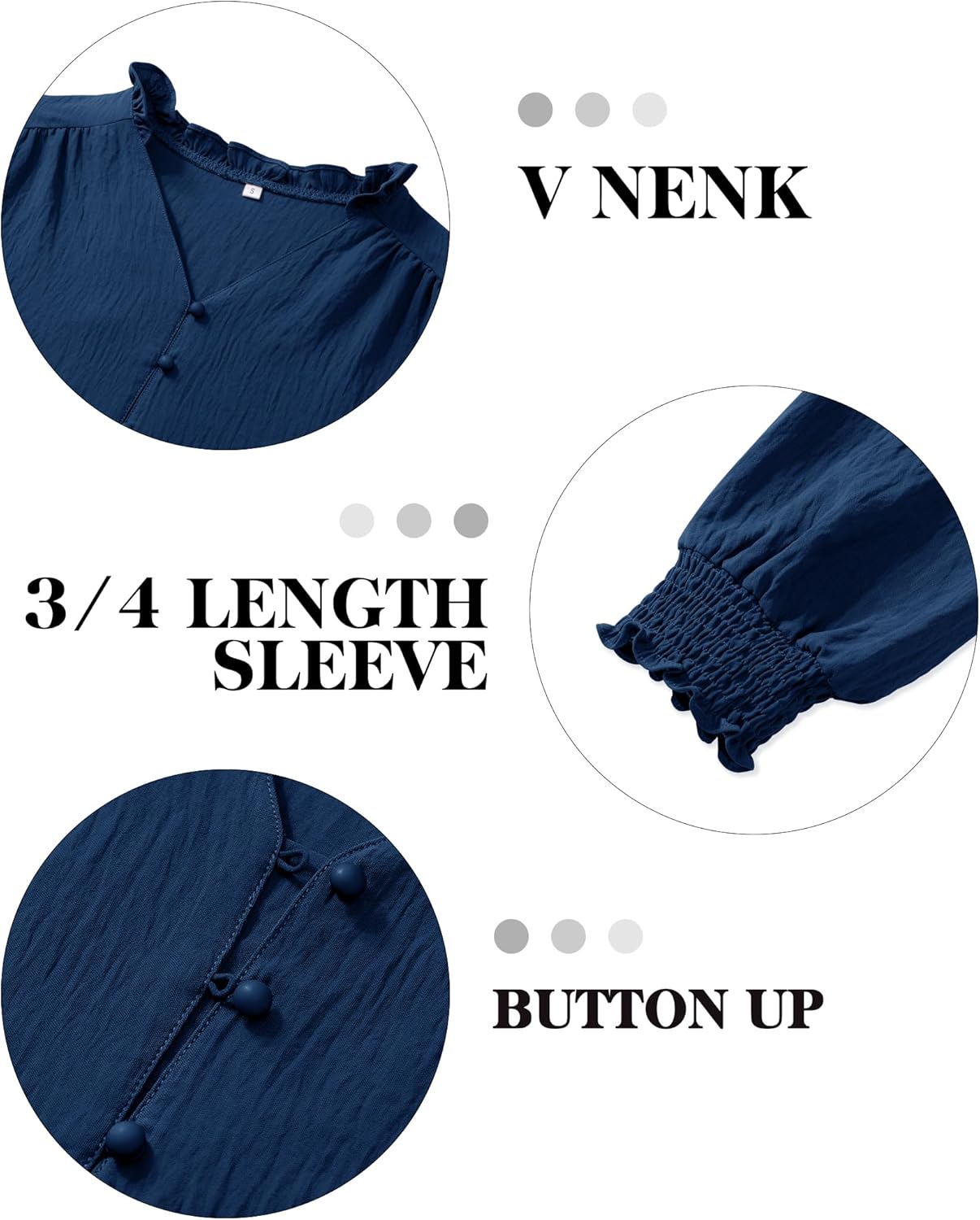 Blouses for Women Dressy Casual 3/4 Length Sleeve Womens Tops 2026 Spring Trendy Cute Smocked Cuffs Sleeve - Image 4