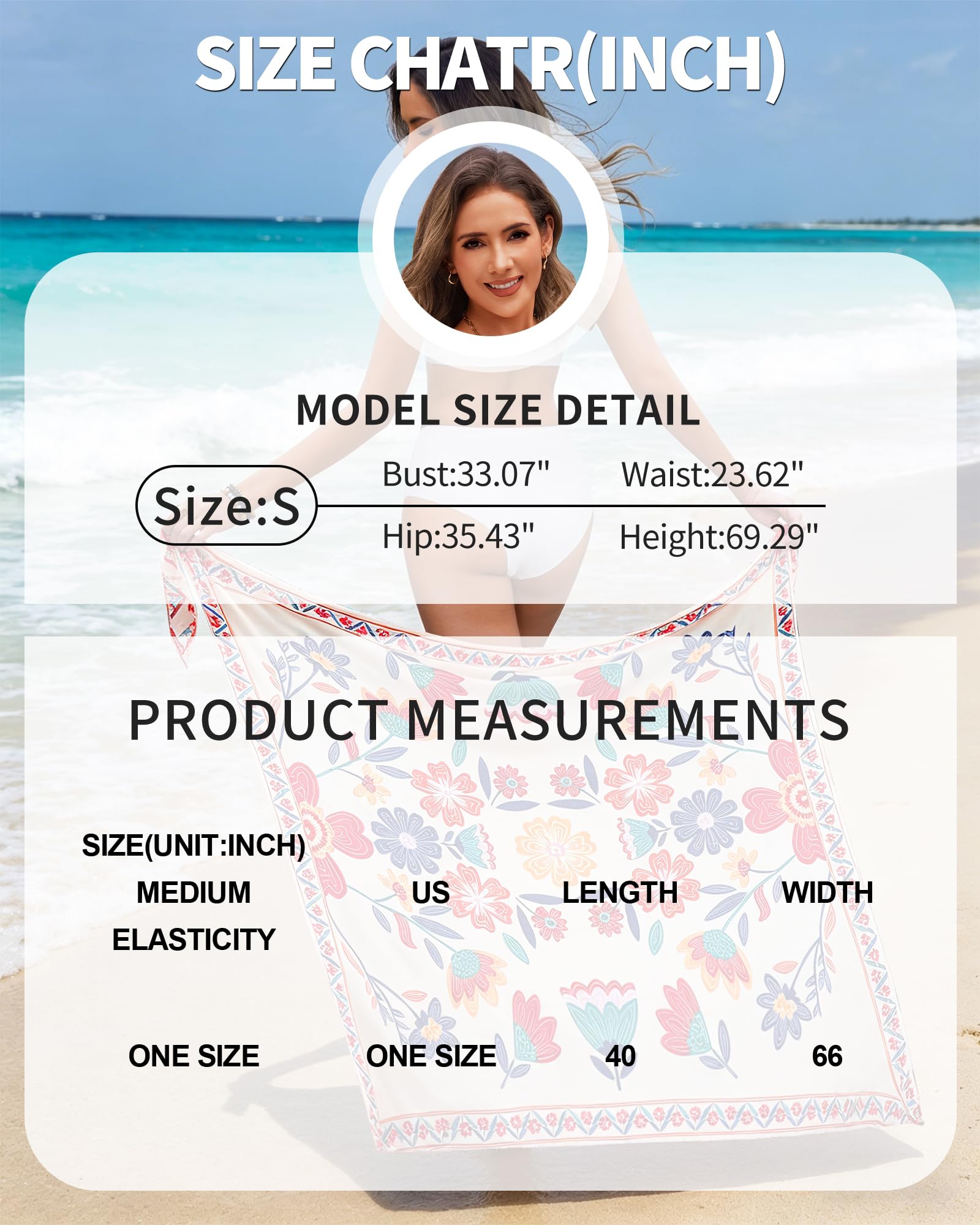 HORISUN Paréo de plage pour femme - Léger - Imprimé - Taille unique
