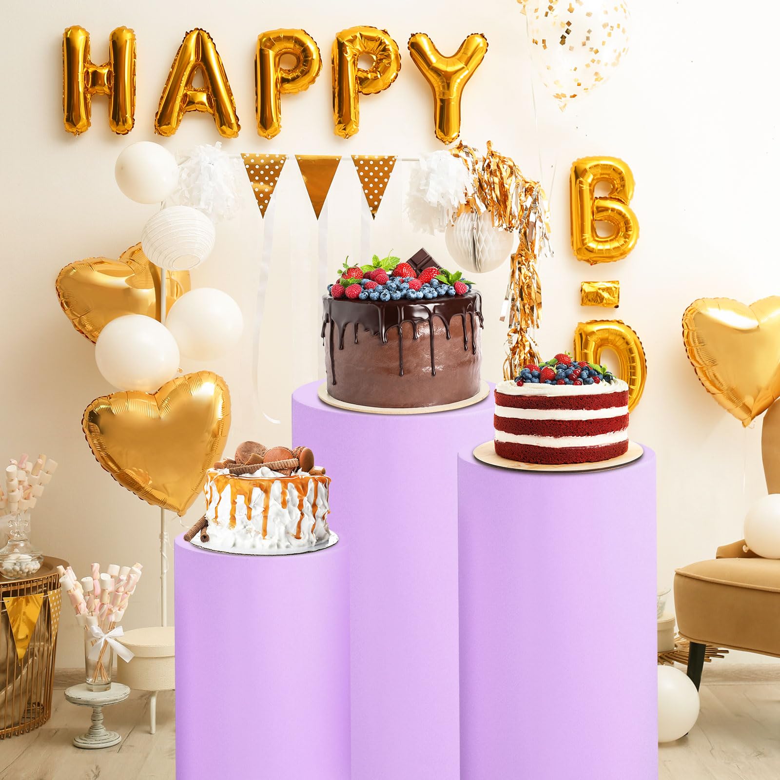 sourcing map Juego de 5 fundas cilíndricas de elastano para decoración de fiestas, bodas, cumpleaños, solo contiene cubiertas cilíndricas (tela elástica)