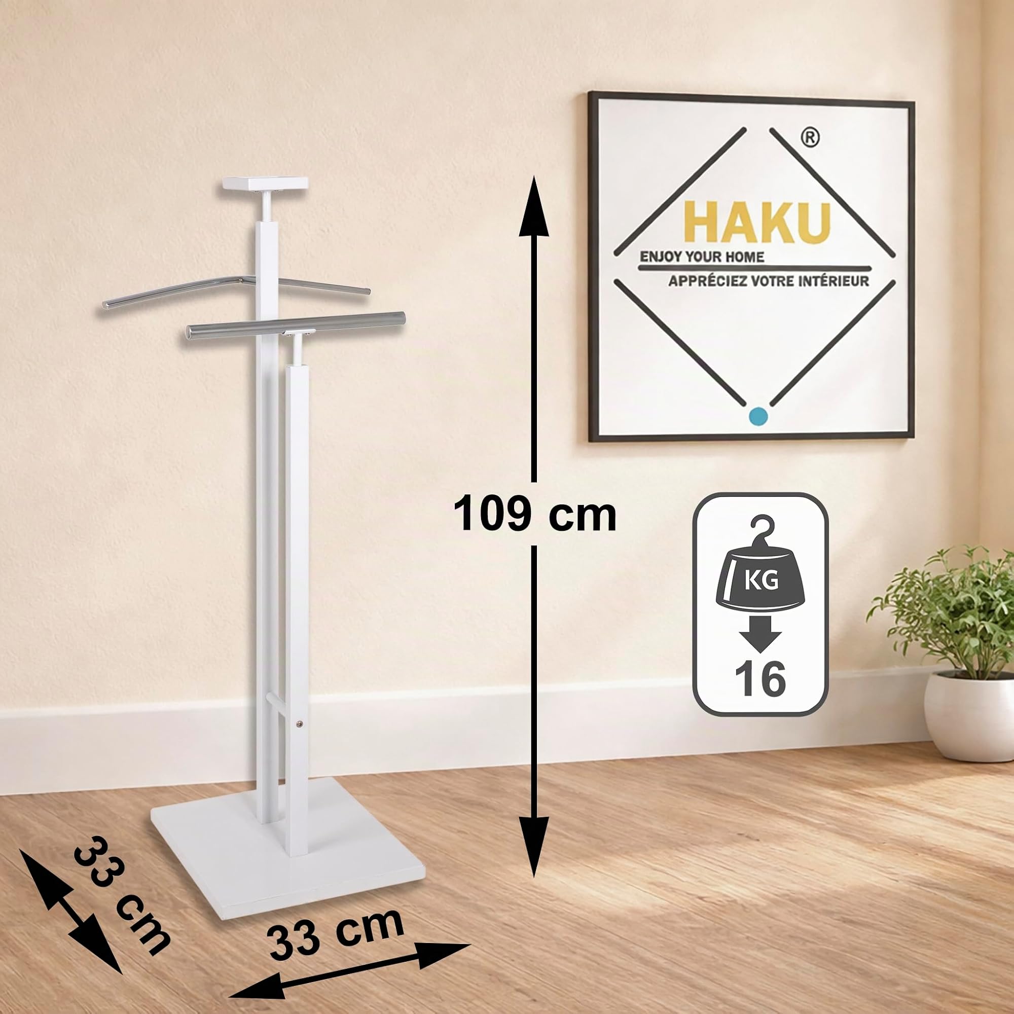 HAKU Servo Muto da uomo cromo, bianco, MDF, metallo - Dim. L 33 cm x A 109 cm x P 33 cm, Stile Moderno