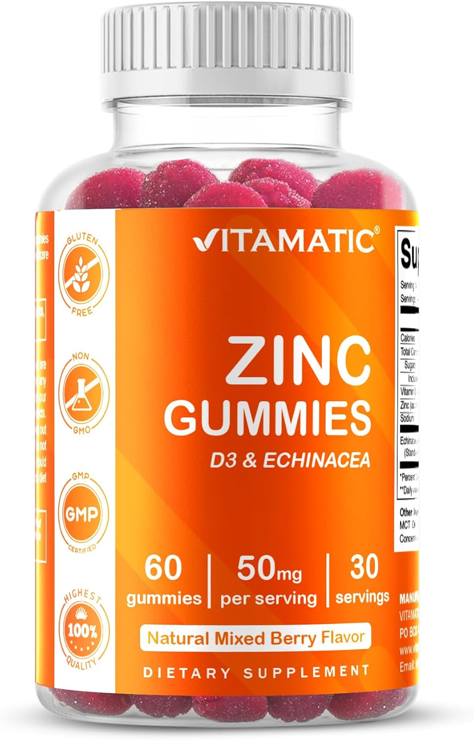 Vitamatic Zinc 50mg Gummies – 60 Vegan Gummies Gluten Free – Healthy Immune Support for Adults, Men & Women Vitamatic Zinc 50mg Gummies – 60 Vegan Gummies Gluten Free – Healthy Immune Support for Adults, Men & Women