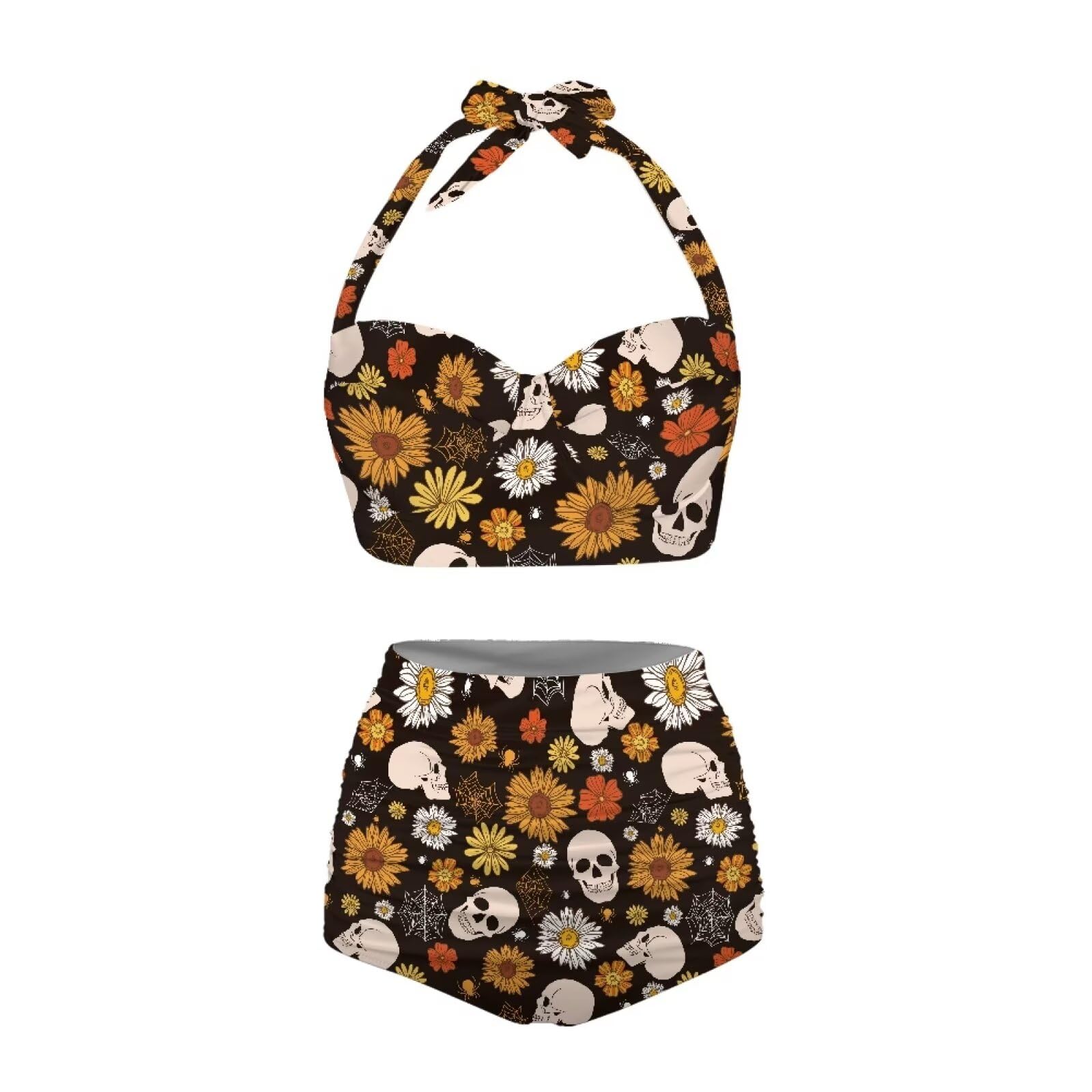 Jndtueit Butterfly Women's Retro Ruched Ruffle High Waist Bikini Set, Flag Tankini Swimsuits Tummy Control Swimwear