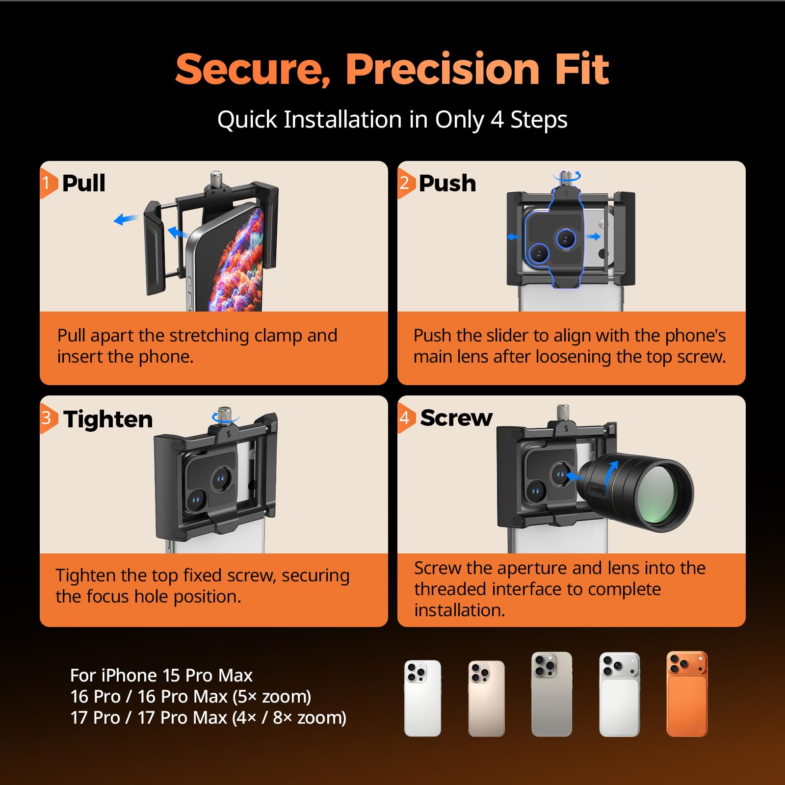 SmallRig T-Mount-5334 - Teleobiettivo con ingrandimento 2X e kit macro per iPhone 17/16/15 Pro Max, zoom ottico con 2 lenti macro, compatibile con smartphone 4x/5x/8x, teleobiettivo