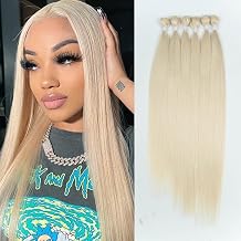 Long Straight Blonde Hair 6 Bundles 26 28 30 Inches High Temperature Fiber 300g for Full Head Synthetic Hair Weave 613 Color