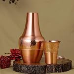 Hygge Pure Copper Bedside Carafes, Copper Jug- Pure Copper Water Pitcher for Gifting, Home, Sports & Yoga Flask with Tumbler - Ayurveda Health Benefits - Capacity 1 Liter (34 Oz)