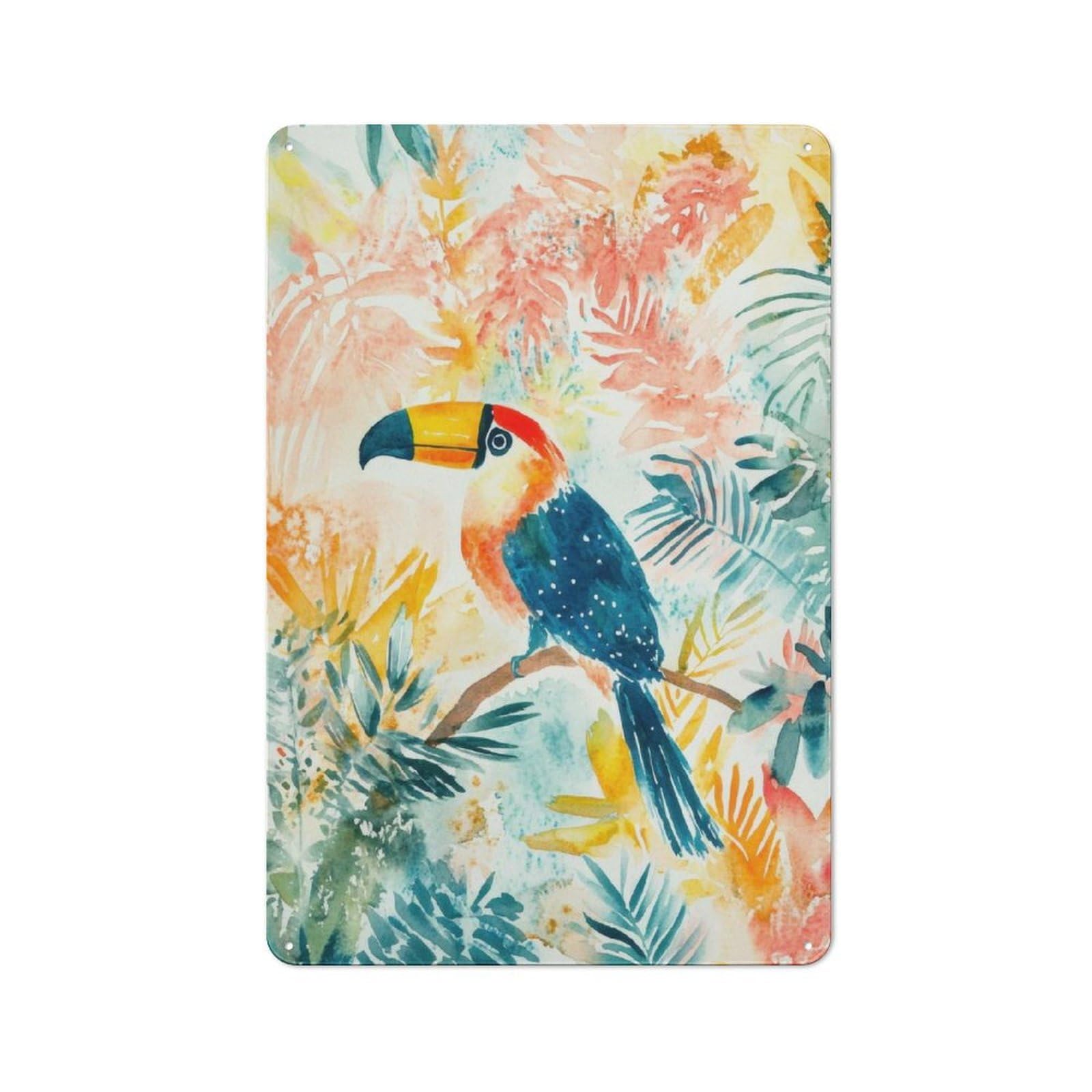 Junmoney Toucan In Tropical Paradise Vintage Tin Sign 30X20cm For Garden Room Or Summerhouse, For A Newly Organised Room And Metal Sign Display