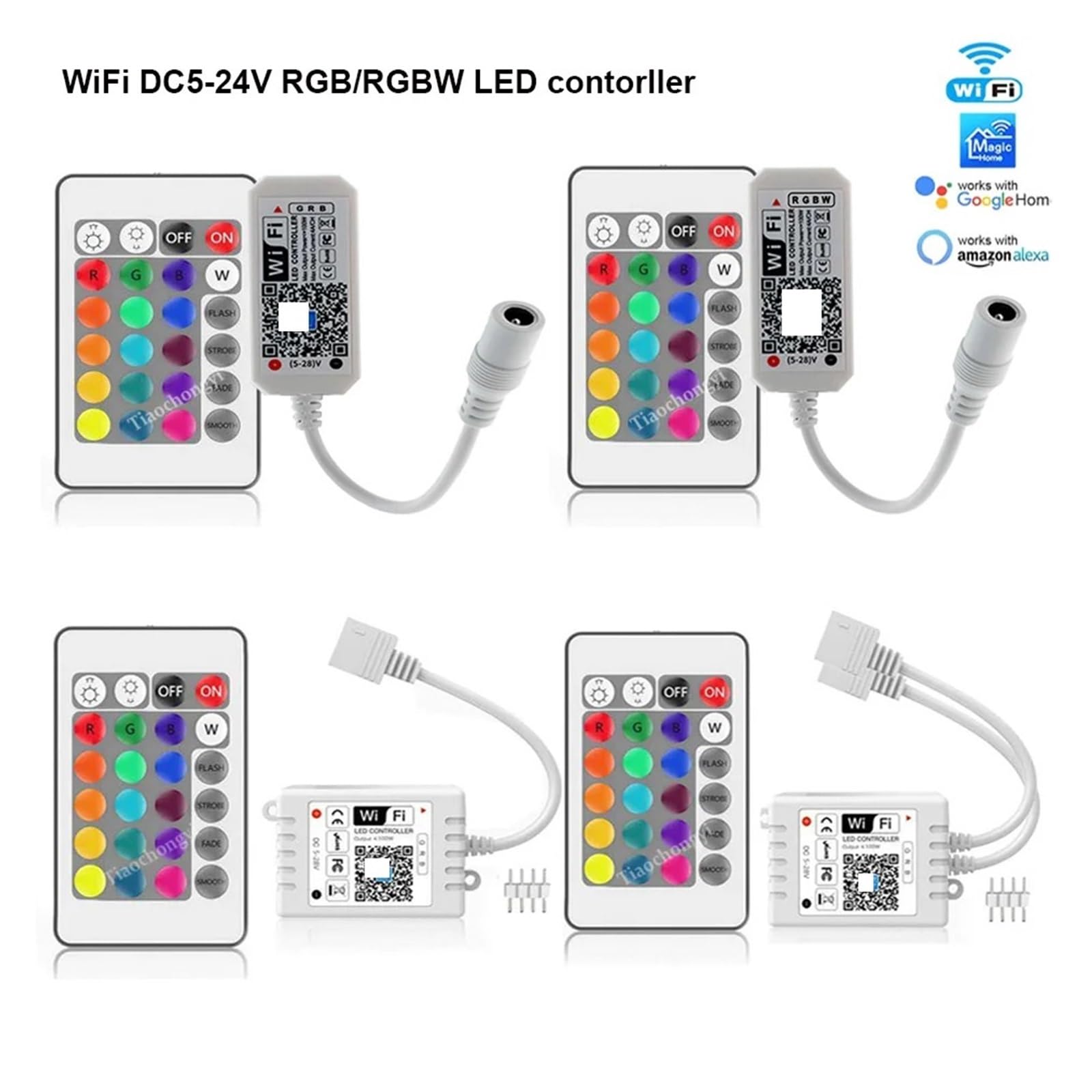 Controller RF for Strisce Luminose LED RGB WiFi con Controllo App for Smartphone vocale remoto a 24 Tasti, Adatto for Strisce Luminose LED RGB DC5V-24V 5050 RGBW (Color : WiFi RGBW with 24Key)