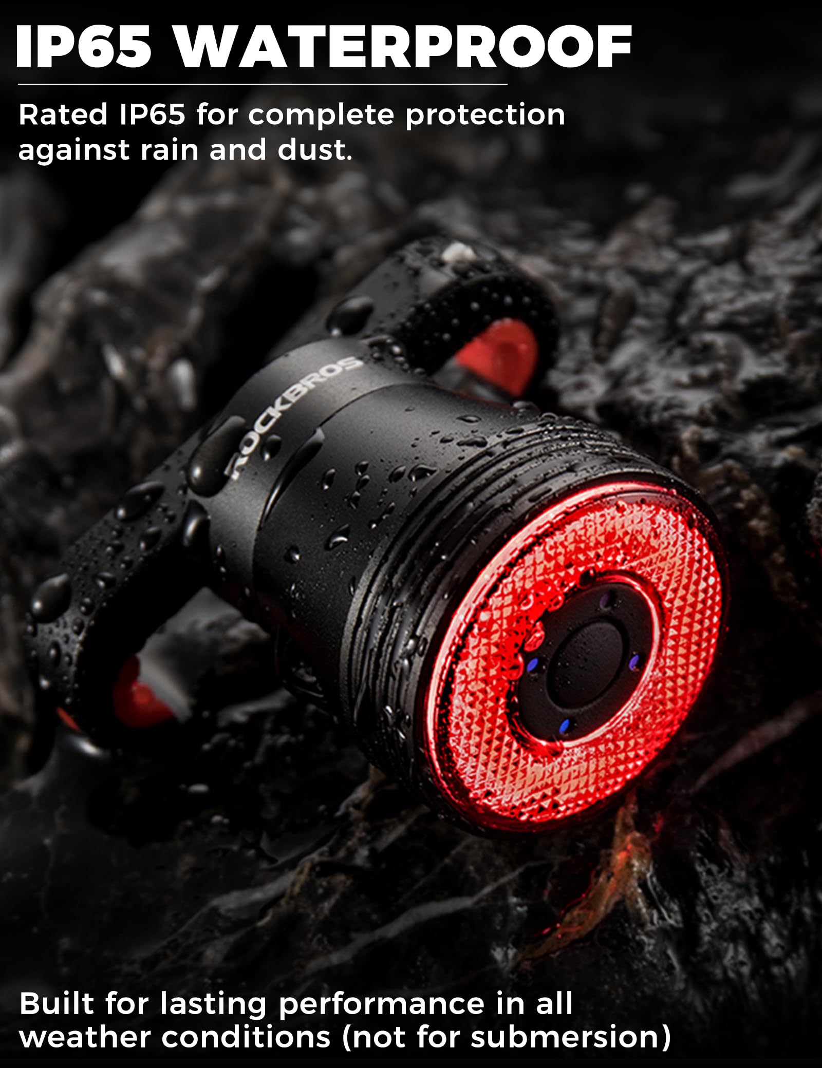 ROCKBROS Luz Trasera Inteligente para Bicicleta de 60 Lúmenes, Luz Inteligente Recargable USB-C con 4 Modos, Impermeable IP65, Detección de Frenado y Encendido Automático