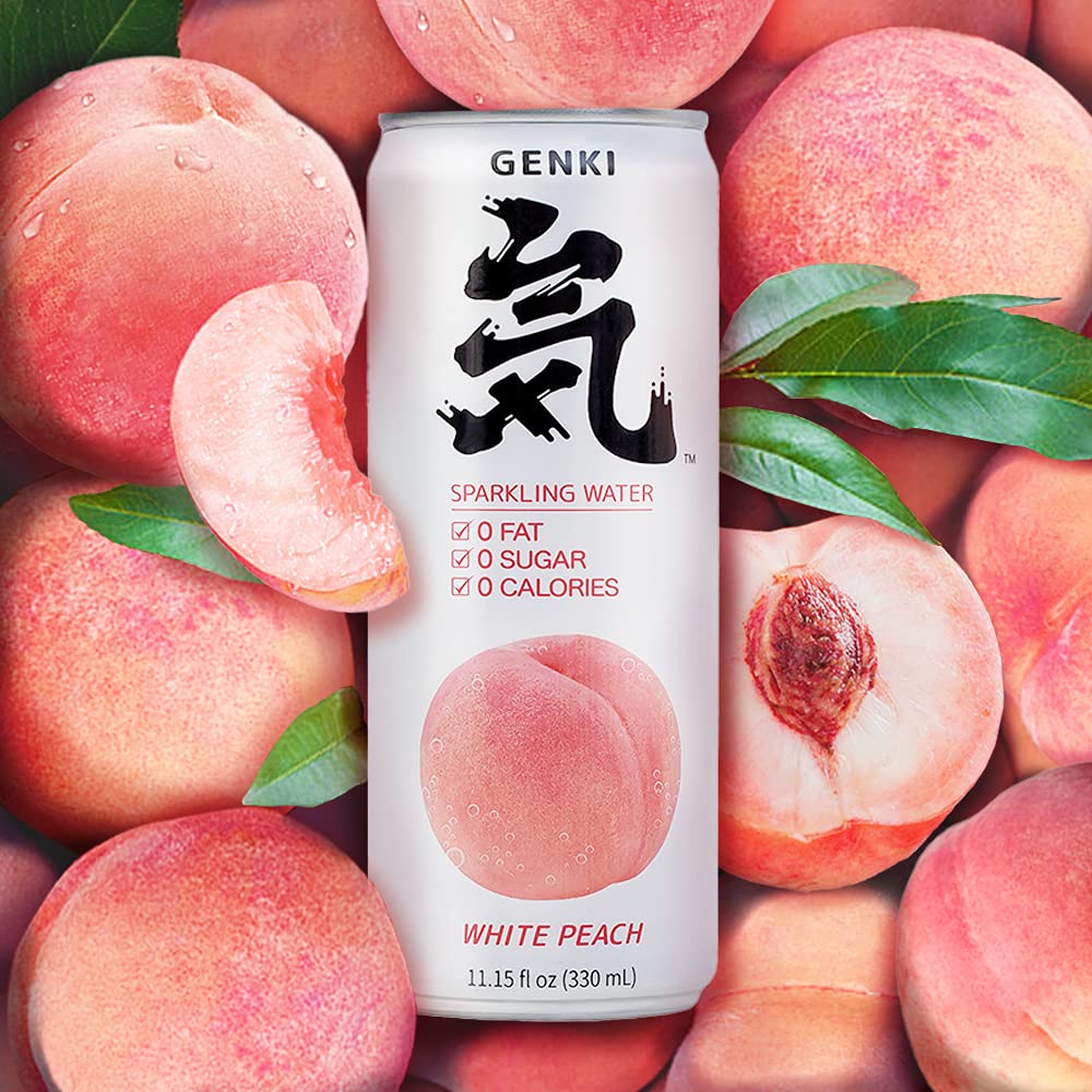 GENKI FOREST Flavored Sparkling Water White Peach, 11.15 fl oz Cans