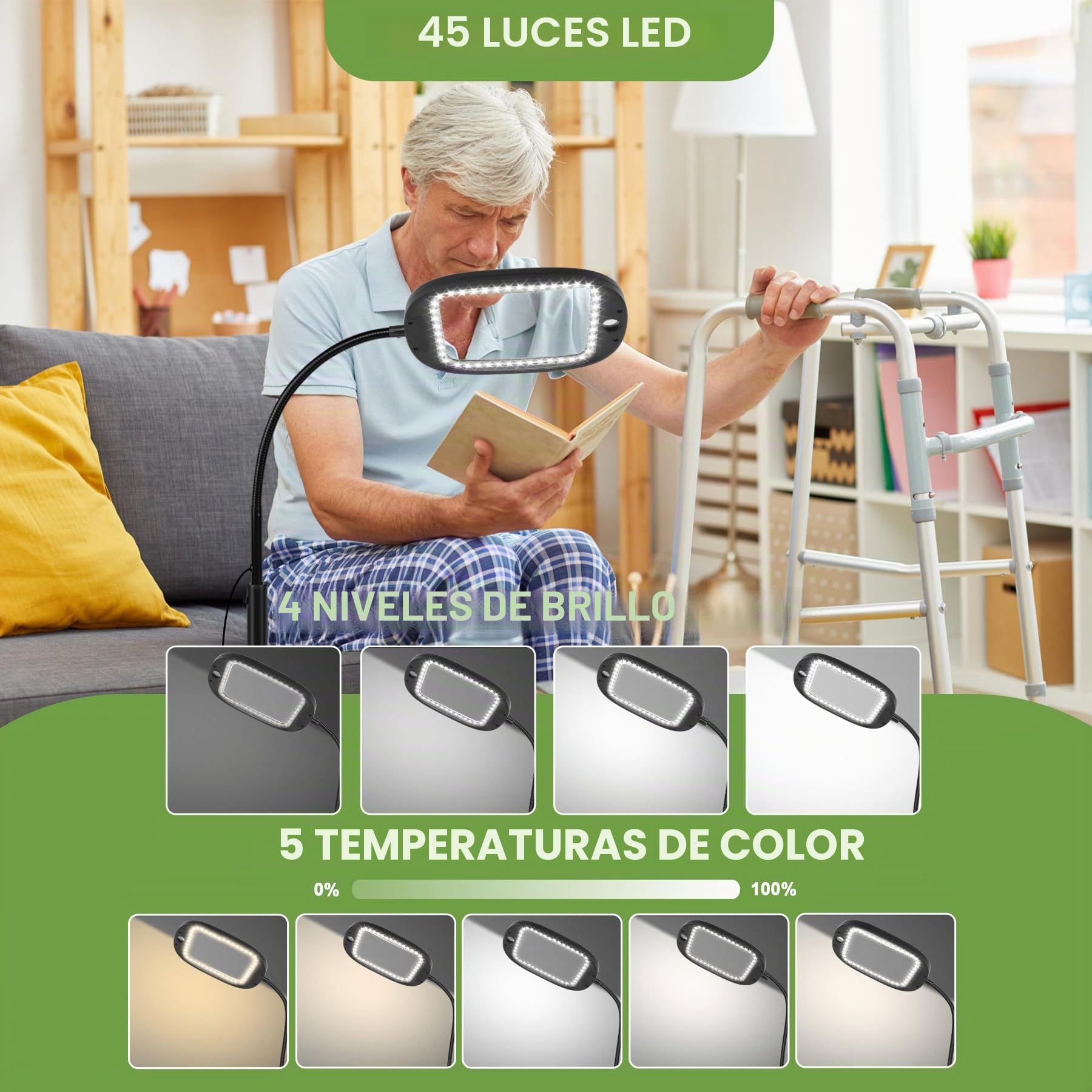Lupa de 10 aumentos con luz y de pie, lámpara de escritorio de 45 LED, 5 temperaturas de color, 4 niveles de brillo, perfecta para arte de diamantes, accesorios, pasatiempos, manualidades, lectura