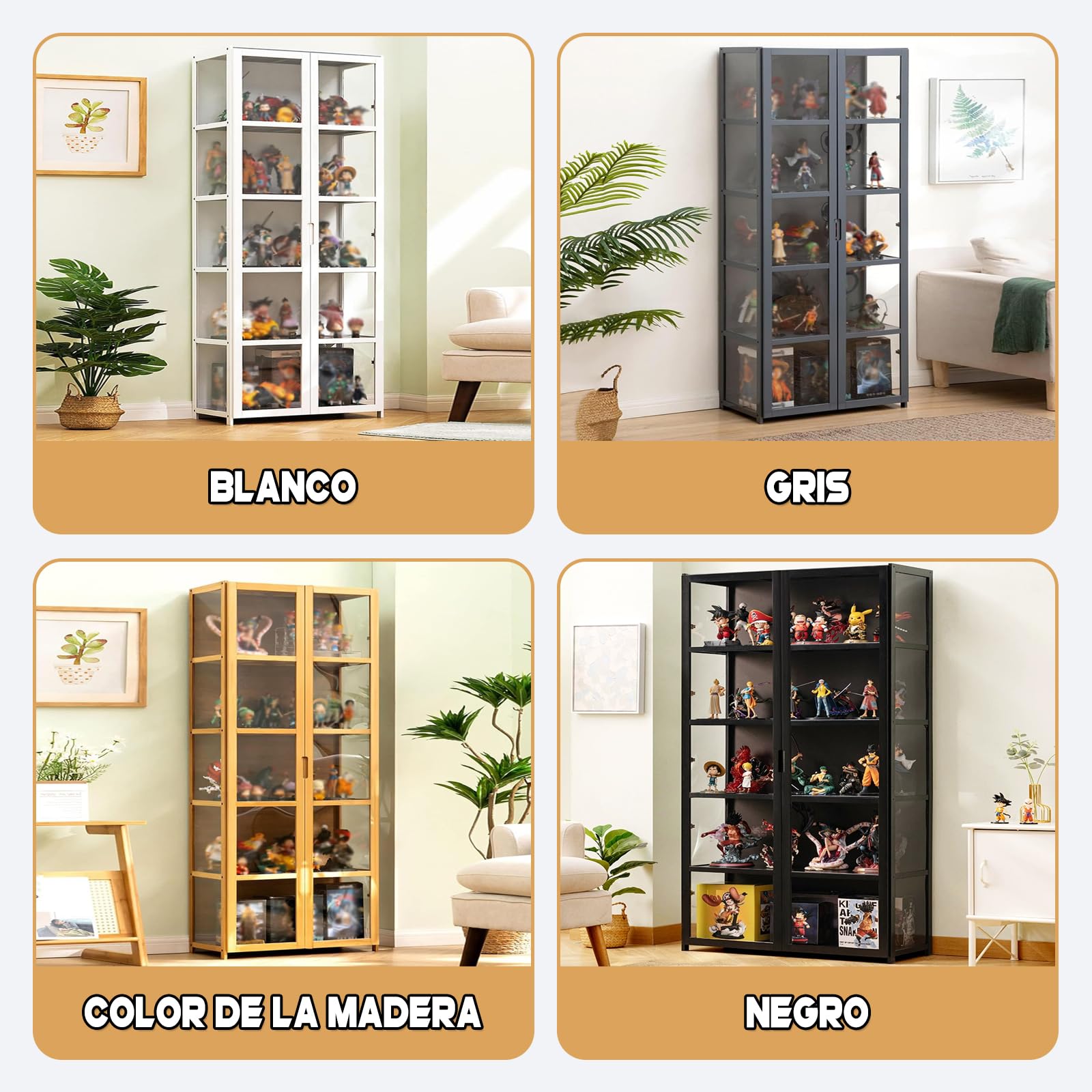 Vitrina Expositora, Multifuncional de Vidrio a Prueba de Polvo, Diseño de Puerta de Gabinete con Solapa, Vitrina Cristal para Dormitorios, Salas de Estar, 42x33x130cm Color de la Madera