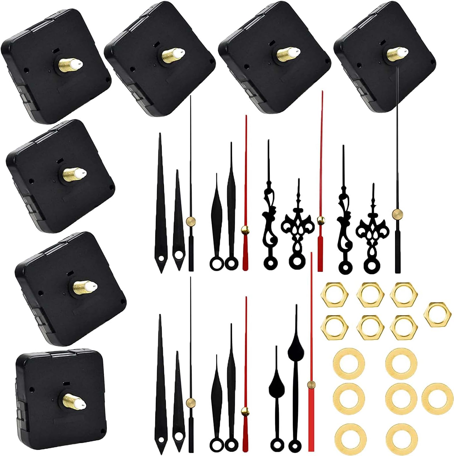 7 Pack Battery Powered Clock Mechanisms - Long & Short Shaft Replacement Clock Motors with Silent Quartz Movement and Hands