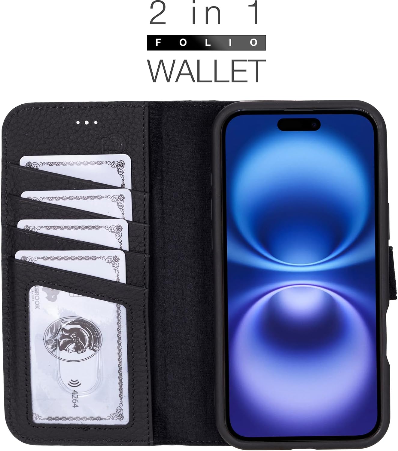 BLACKBROOK Case for iPhone 16 Plus Wallet Case for Men and Women, Carter Full Grain Leather 2-in-1 Set for MagSafe Charging, Cash, ID and 4 Card Slots with RFID, Compatible with iPhone 16 Plus