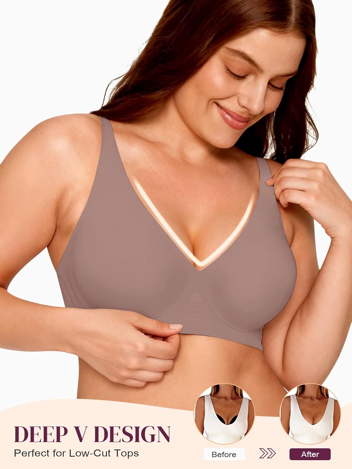 Women's Deep V Bra Wireless Seamless No Underwire Jelly Bras Comfortable T-Shirt Bra Push Up Plunge Bralettes - Image 3