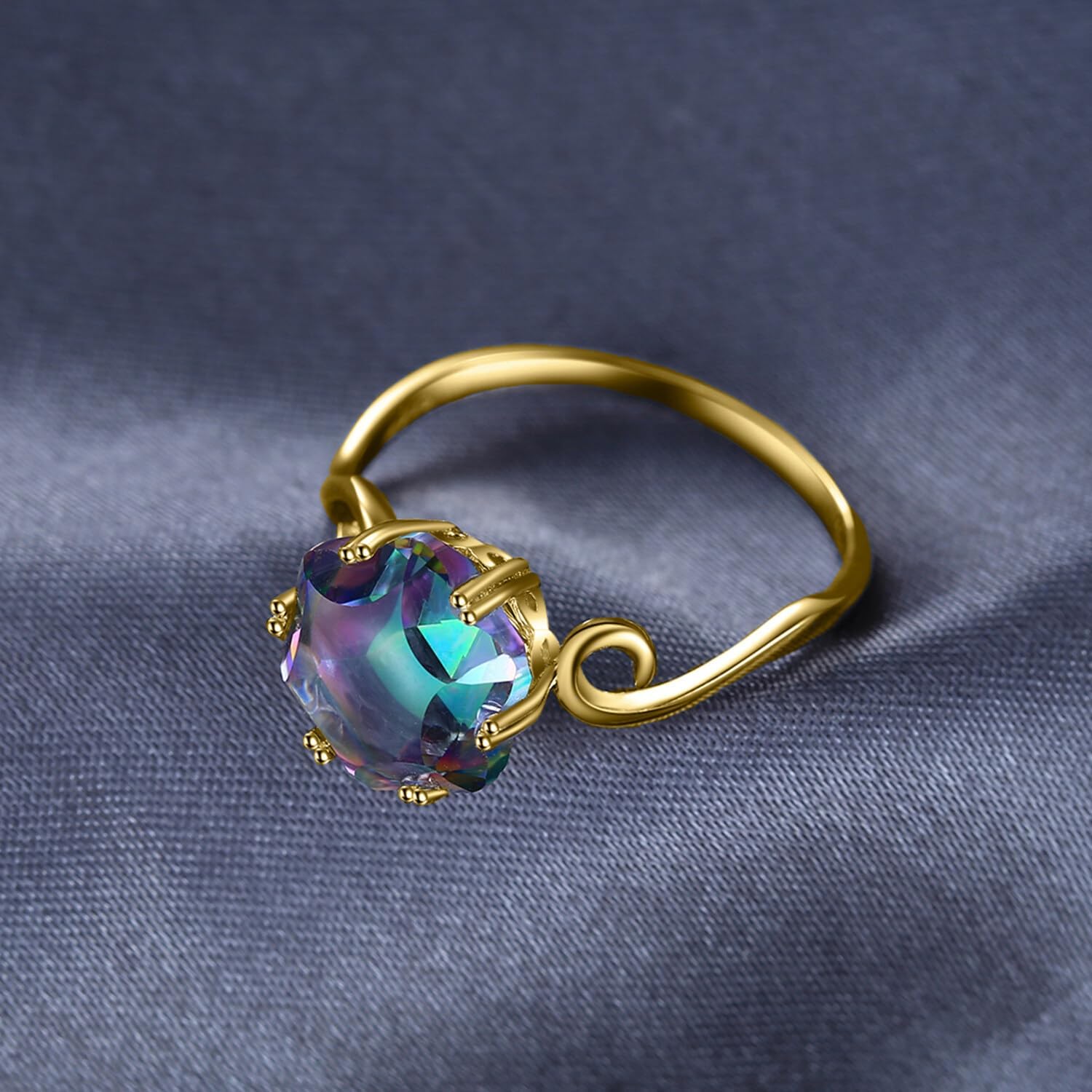 JewelryPalace Fancy Cut 5.7ct Multicolor Genuine Rainbow Quartz Cocktail Rings for Her, 14K White Yellow Rose Gold Plated 925 Sterling Silver Ring for Women, Natural Gemstone Jewelry Rings - Image 3