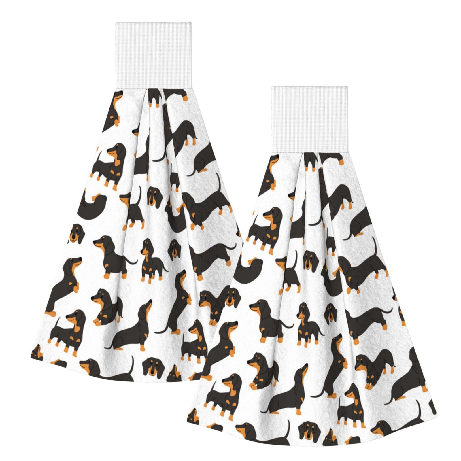 DOPKLNA Cartoon Dachshund, 2 Pcs Hanging Coral Fiber Hand Towels for Bathroom, Absorbent Kitchen Towels
