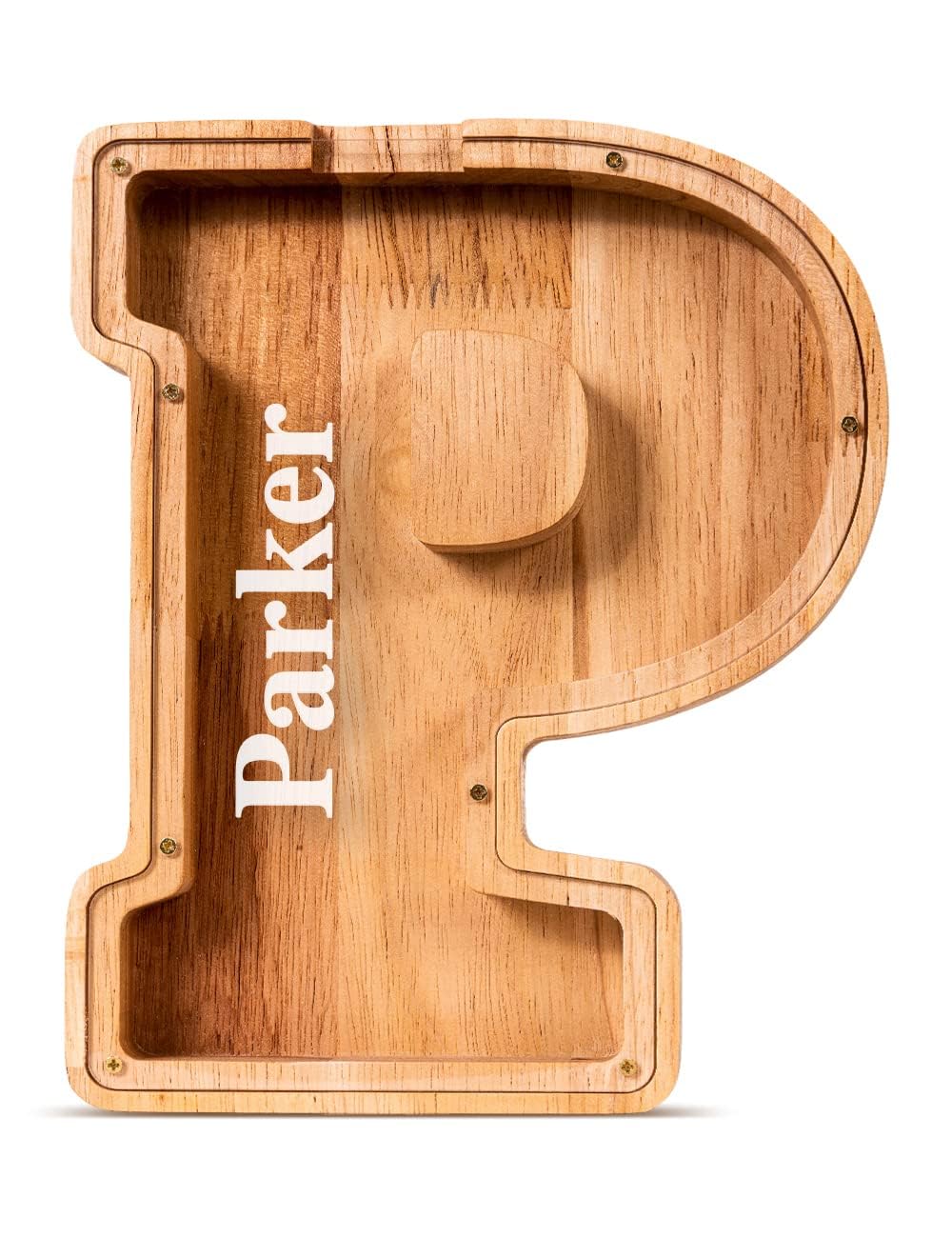 Summidate Customized Name Wooden Letter Money Box for Kids Boys Initial Alphabets Piggy Bank A-Z Coins Bills Money Change Bank on Clear Cover (Laser Engraved) Decor Educational Toys — image 1