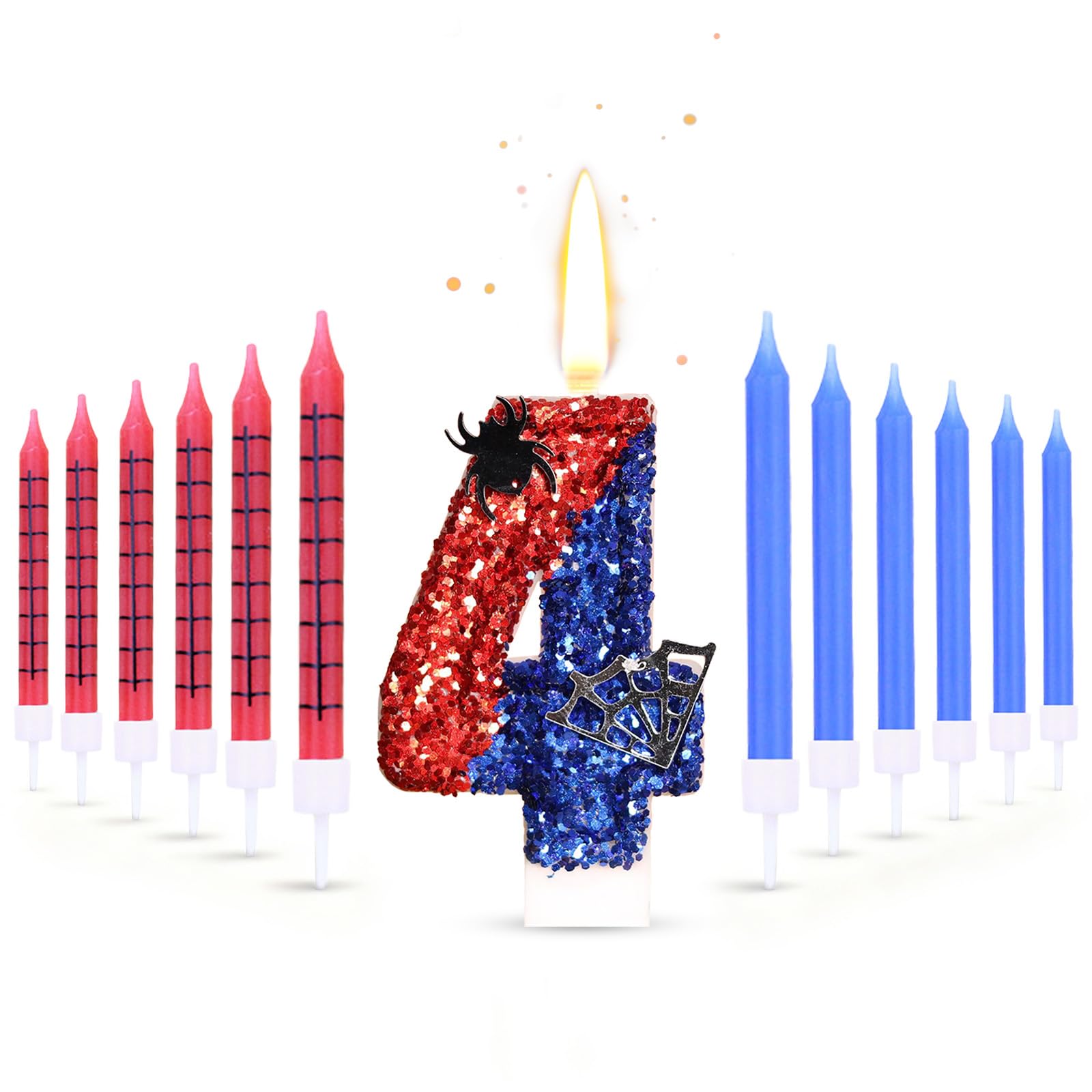 13PCS Spider Candle Cake Decorations, Spider Number 4 Cake Topper Birthday Decorations