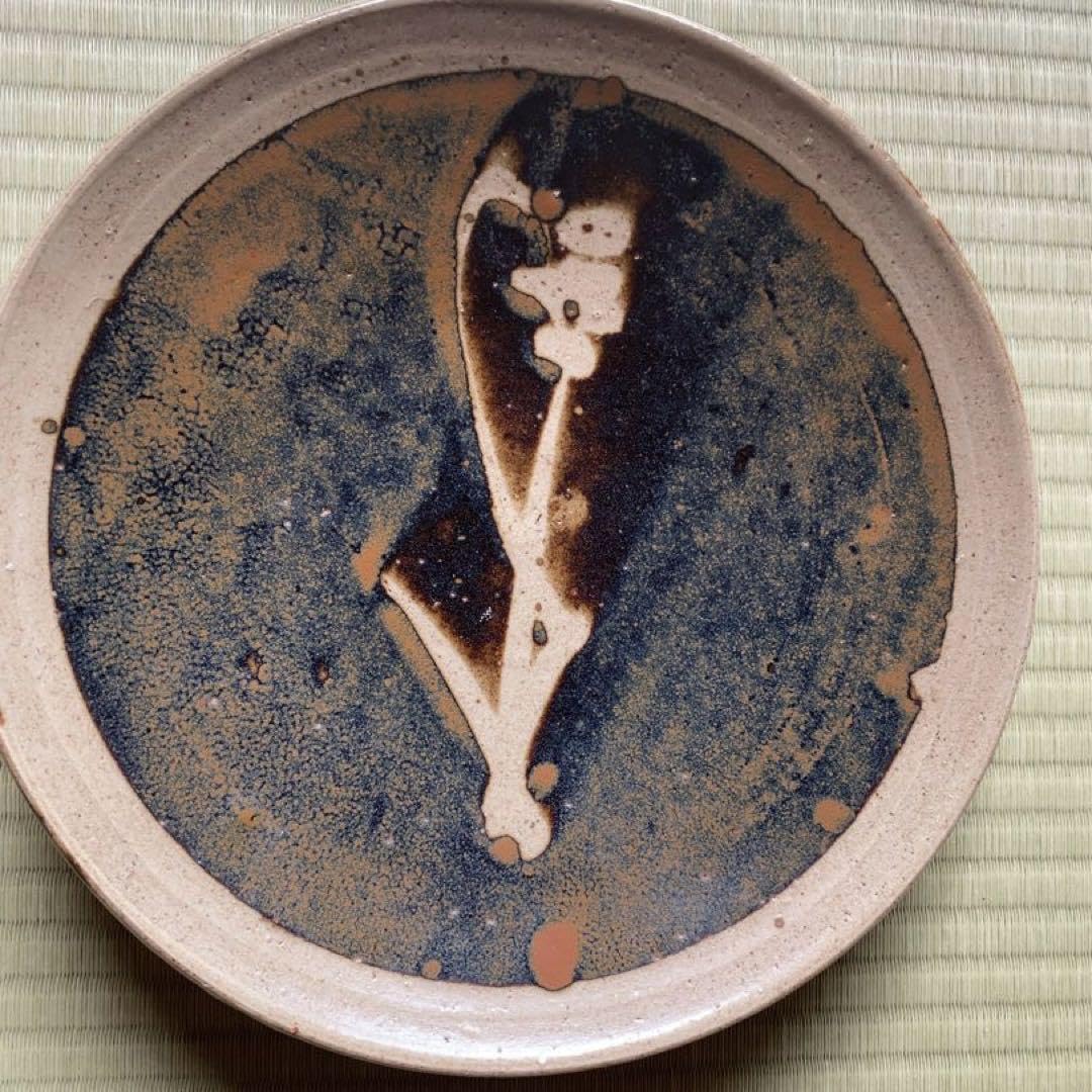 Amazon.co.jp: 極上優美大皿人間国宝濱田庄司作 唐黍文柿釉抜絵皿（検  