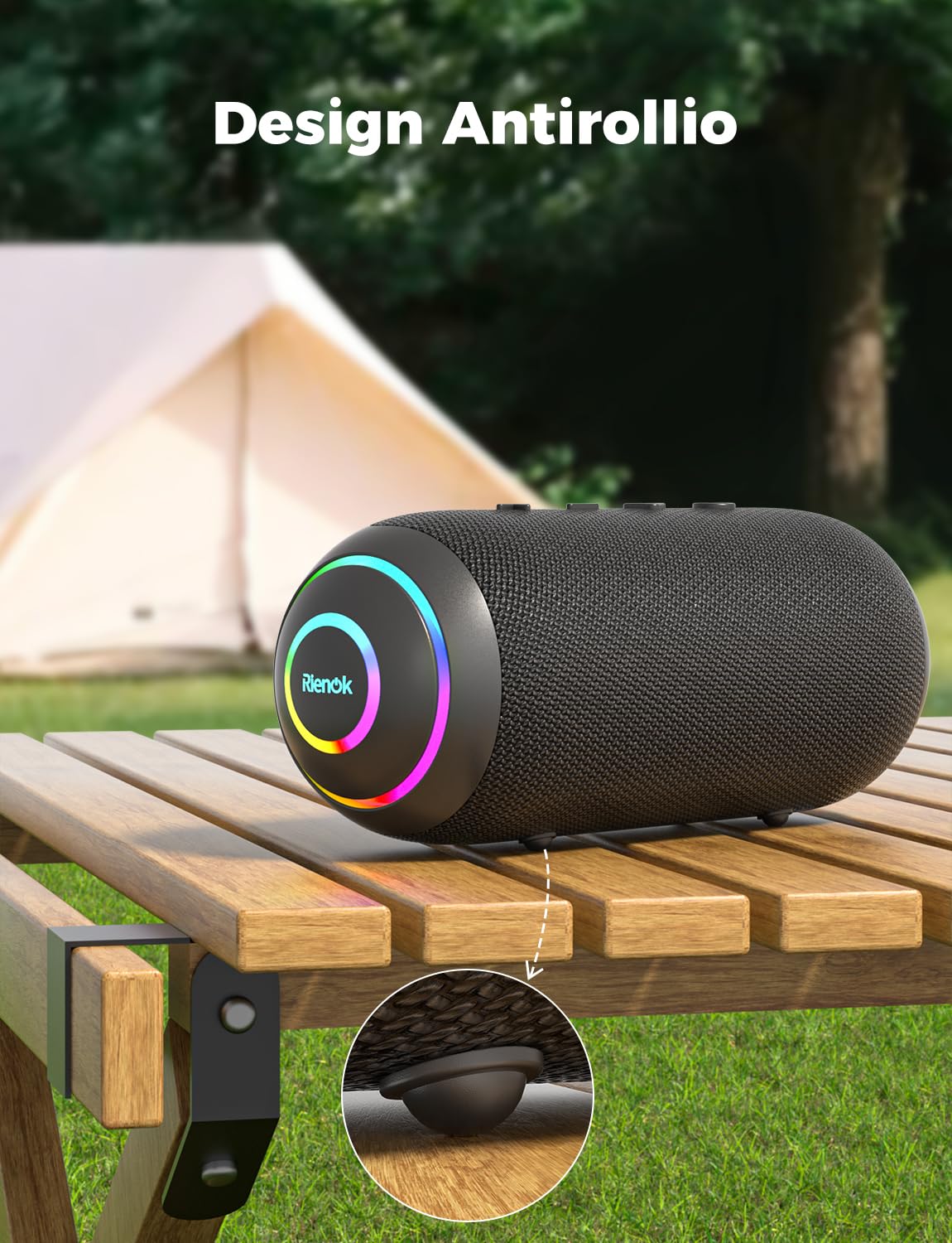 RIENOK Cassa Bluetooth Portatile Potente 40W IPX7 Impermeabile, 30 Ore di Autonomia, Altoparlante Bluetooth Doppie Trombe, Vero Stereo Senza Fili, Luce LED, Supporto Scheda TF & AUX