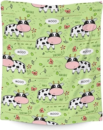 Mercuryelf Cow Throw Blanket - Soft, Fuzzy & Warm - 60x80 Inches Flannel Blankets for Bed, Couch - Light Green Cute Throws Gift for Adults
