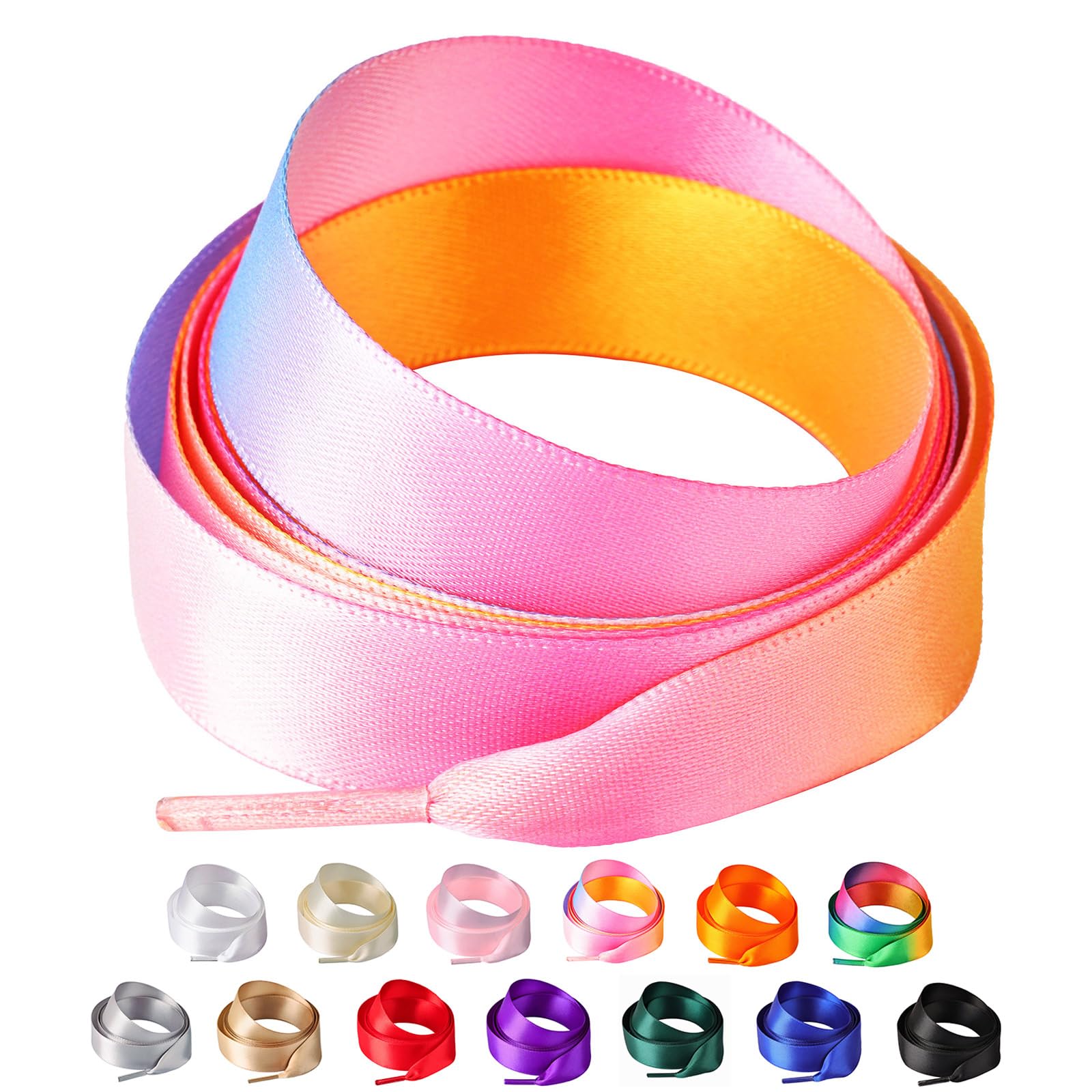 Olukssck 2 Pairs Ribbon Shoe Laces for Women, 3/4" Wide Colorful Satin Shoelaces for Sneakers