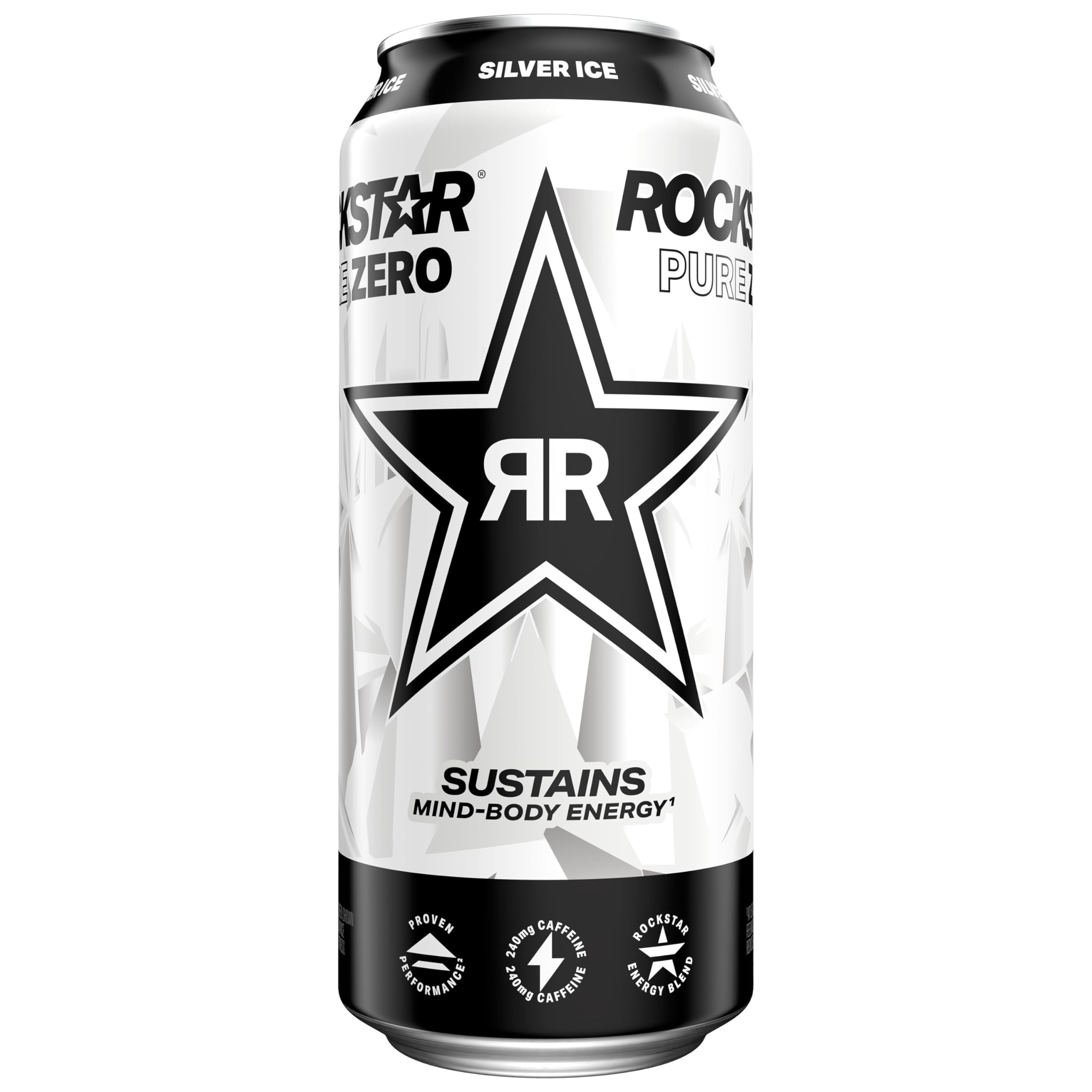 Rockstar Energy Drink Pure Zero, Silver Ice (16oz Can)