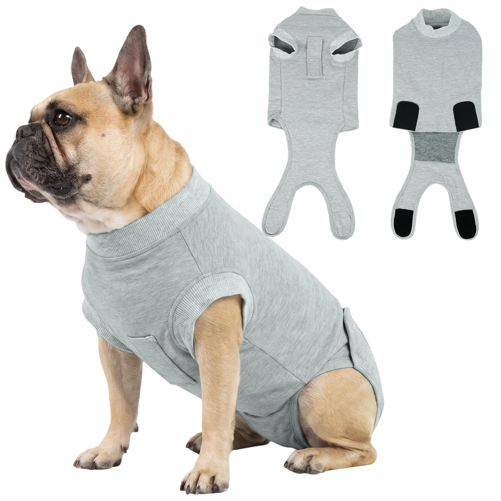 Dog Onesie After Surgery - Dog Recovery Suit for Female & Male Dogs | Anti Licking Surgery Recovery Suit | Soft Breathable Cotton Surgical Suit Post Op (Light Grey XS)