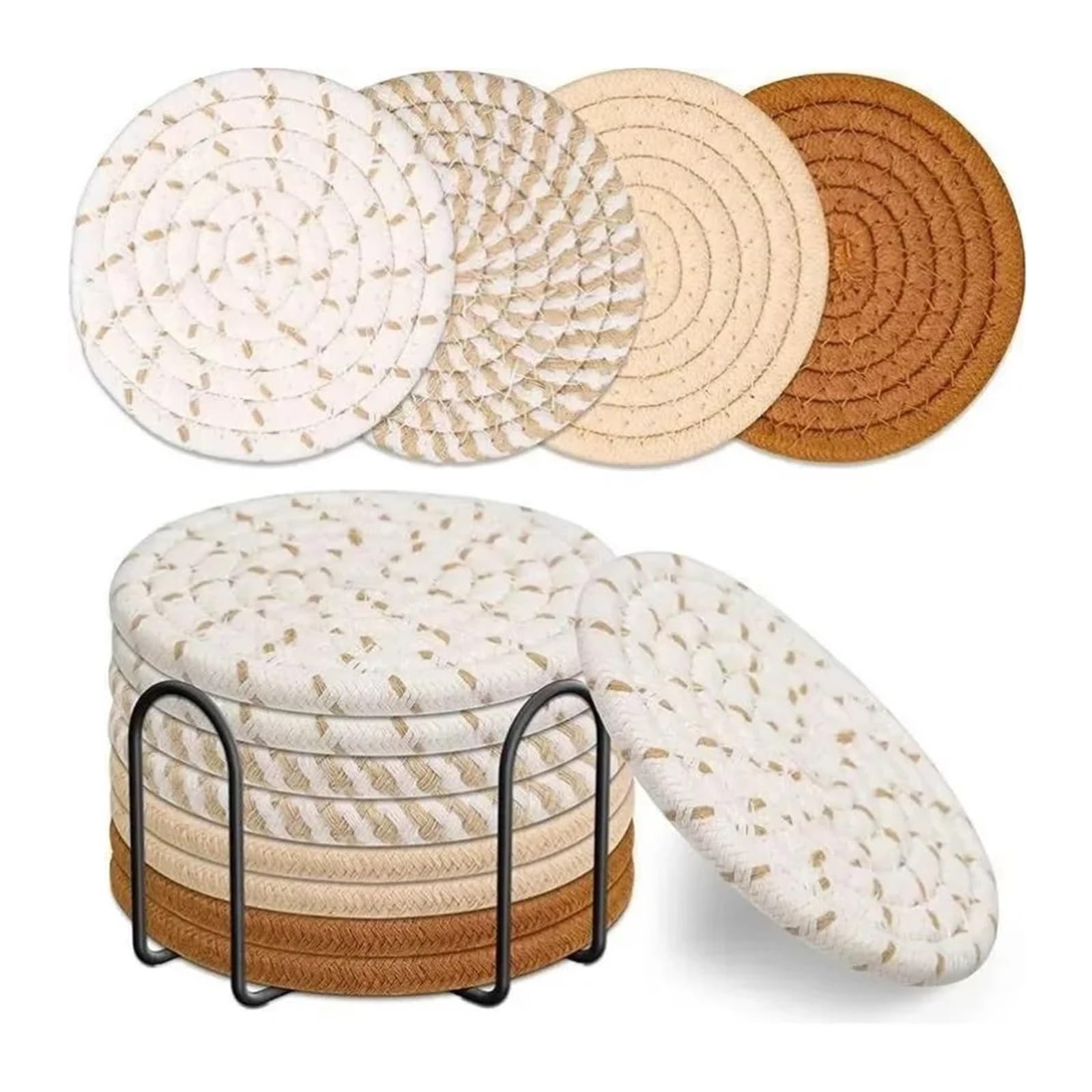 Insulated Coasters 2Sets Bohemian Cotton Rope Woven Coaster Thick Insulated Placemats with Holder for Kitchen
