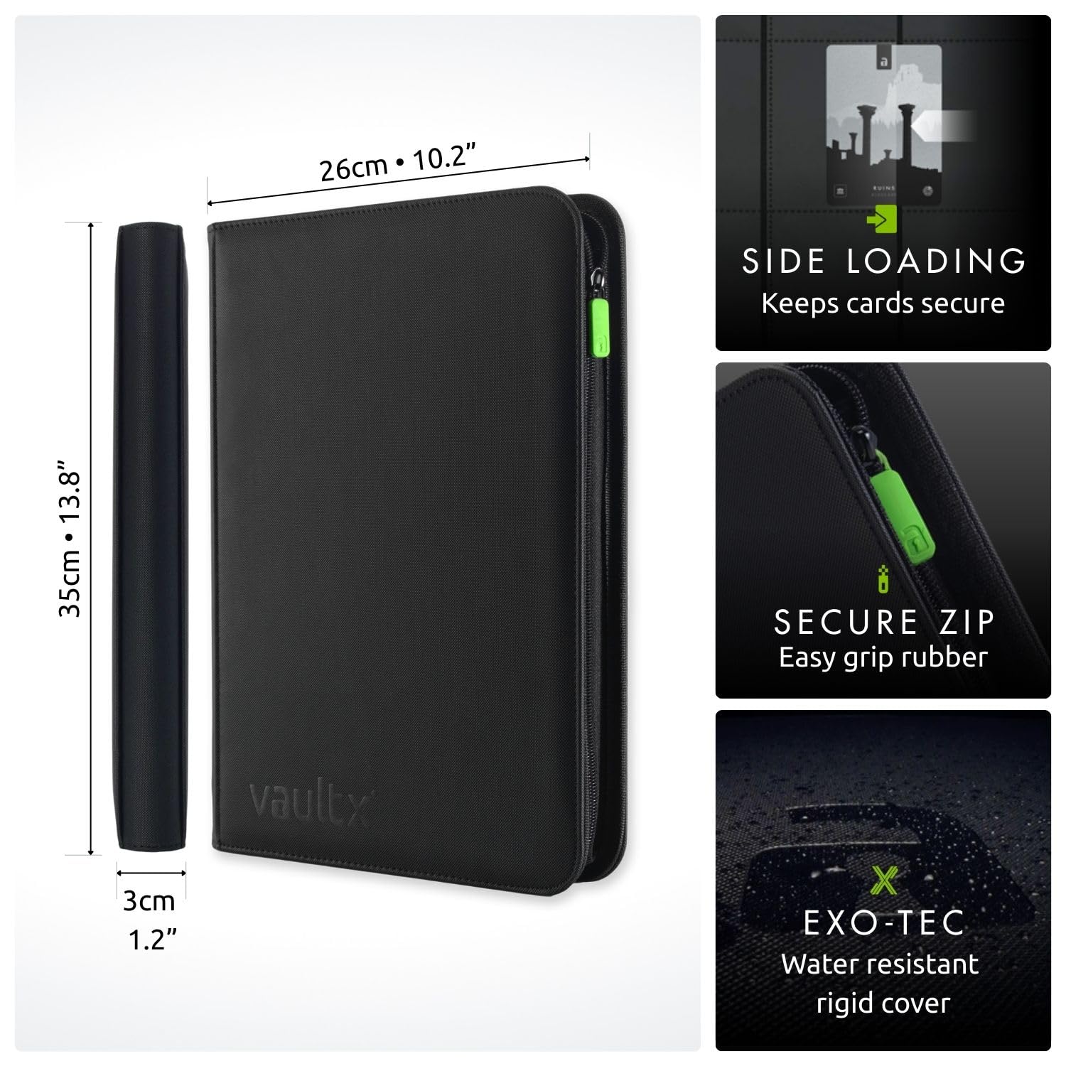 Vault X 9 Pocket Trading Card Zip Binder, 360 Cards, Premium Exo-Tec Album Material, 20 Side-Loading Pages, Folder for Collectible Games, Sports, TCG (Black) - 2