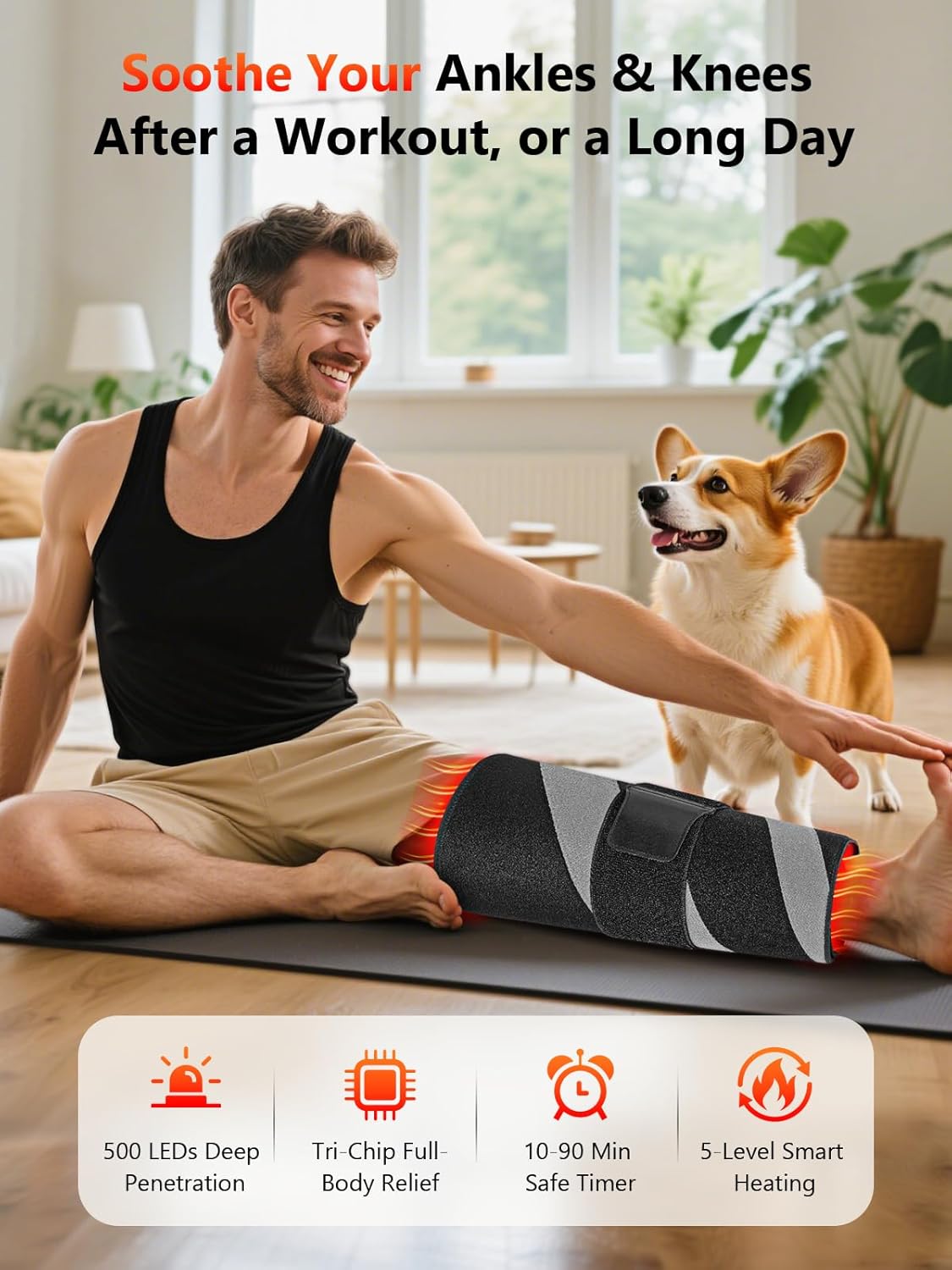 HALIDODO 35.4'' x 17'' Red Light Therapy Mat for Body, 500 LEDs Tri-Chip Upgrade 660nm& 850nm Near Infrared Light Therapy Pad Wrap Belt Blanket for Body Back Waist Shoulder Knee Joint, 90Min Timer - Image 4