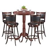 5 Pcs Dining Table Set, Wooden Pub Pedestal Side Table with Stable Base, 360 Degrees Swivel Bar Stool, Round Bar Table and Stools for Living Room Small Space Restaurant Dining Room Dinette