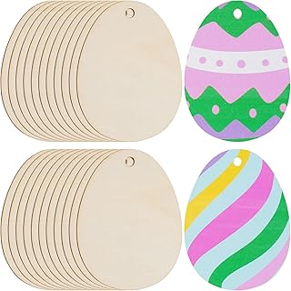 Yookat 50 Pieces Wooden Cutout Easter Egg Ornaments Egg Wood DIY Crafts Cutouts Unfinished Wood Slices for Painting Crafts and Easter Decorations