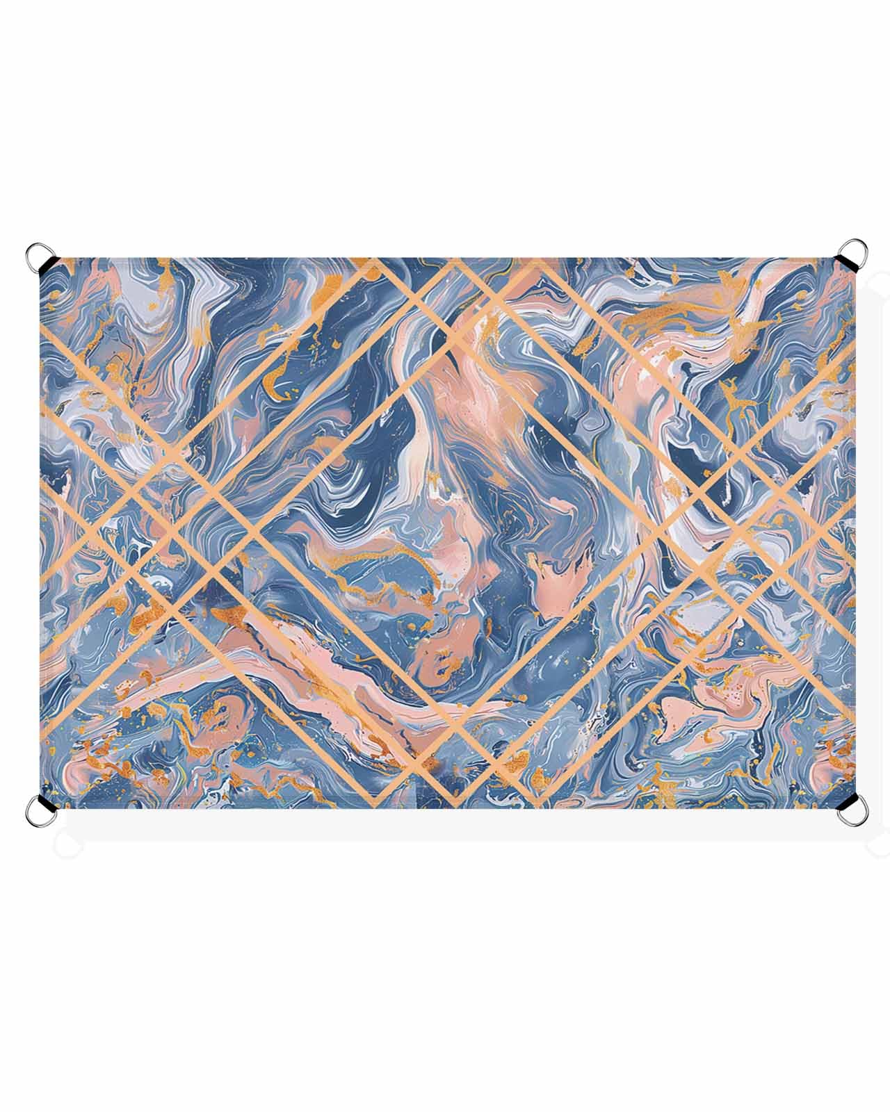 Marble Navy Blue Sun Sail Shades Rectangle Canopy,Sunlight Block Heavy Duty Curved Backyard Shade Cover,Waterproof Sun Shades for Patios Garden Outdoor,6.5'x10' Contemporary Orange Geometric Stripe