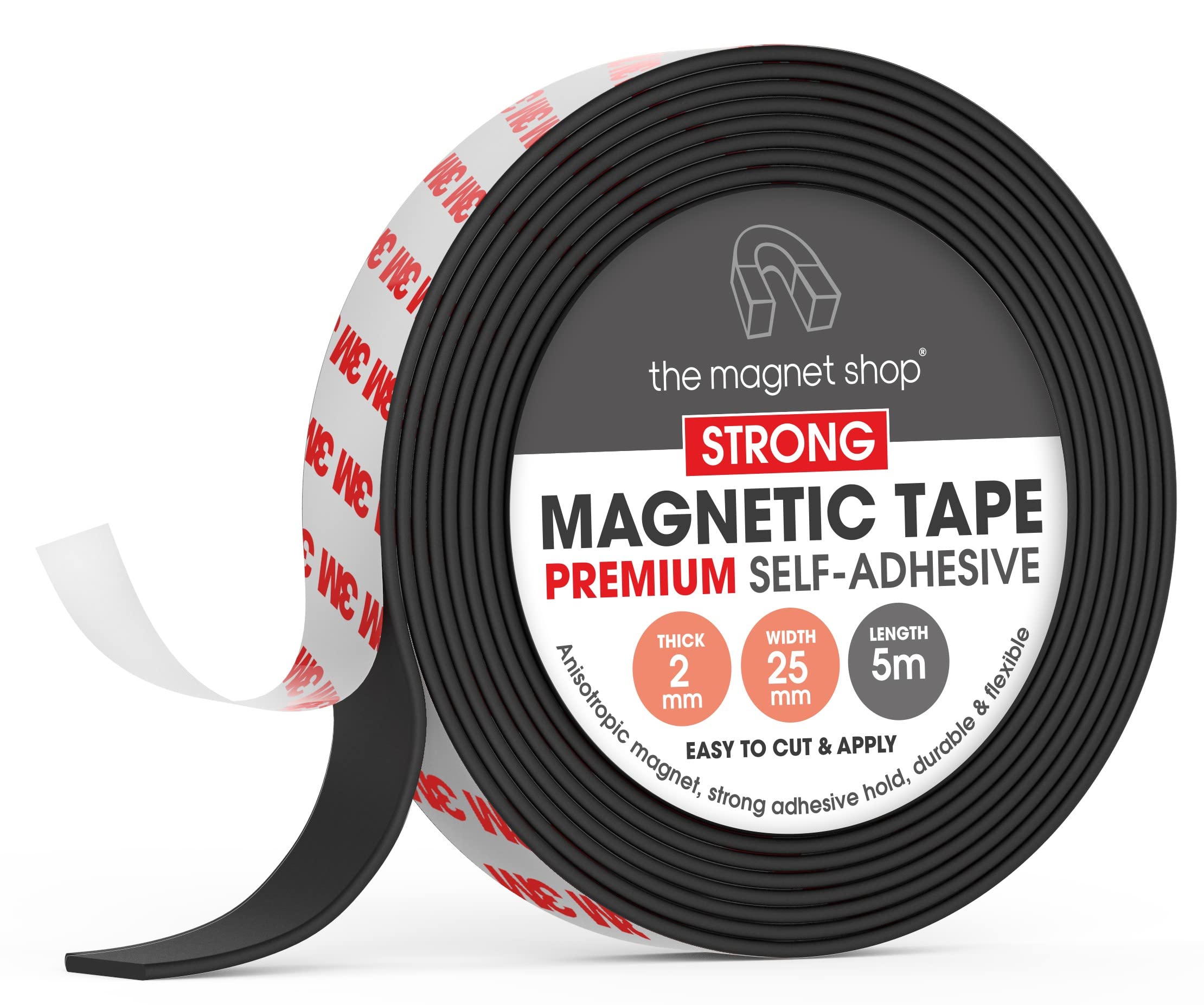The Magnet Shop Light Tms Magnetic Tape Self Adhesive | 5 Metre Roll Of Sticky Magnet Strips | Make Fridge Magnets For Crafts | Easy To Cut And Stick On | For Home, Office Or Diy [25Mm Wide, 2.0Mm Thick, Anisotropic]