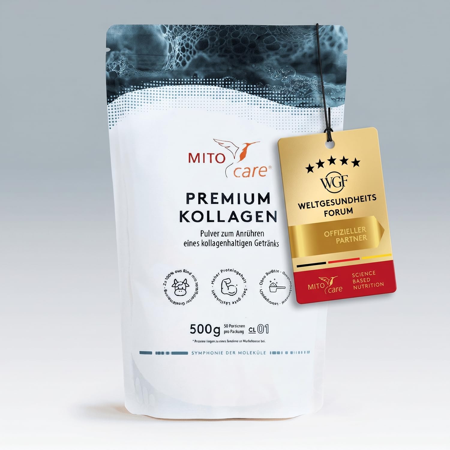 MITOcare Premium Kollagen Pulver - Das Nahrungsergänzungsmittel kann das Bindegewebe stärken und straffen - Proteine unterstützen den Muskelaufbau - Praktisches Vorratspack ausreichend für 50 Tage