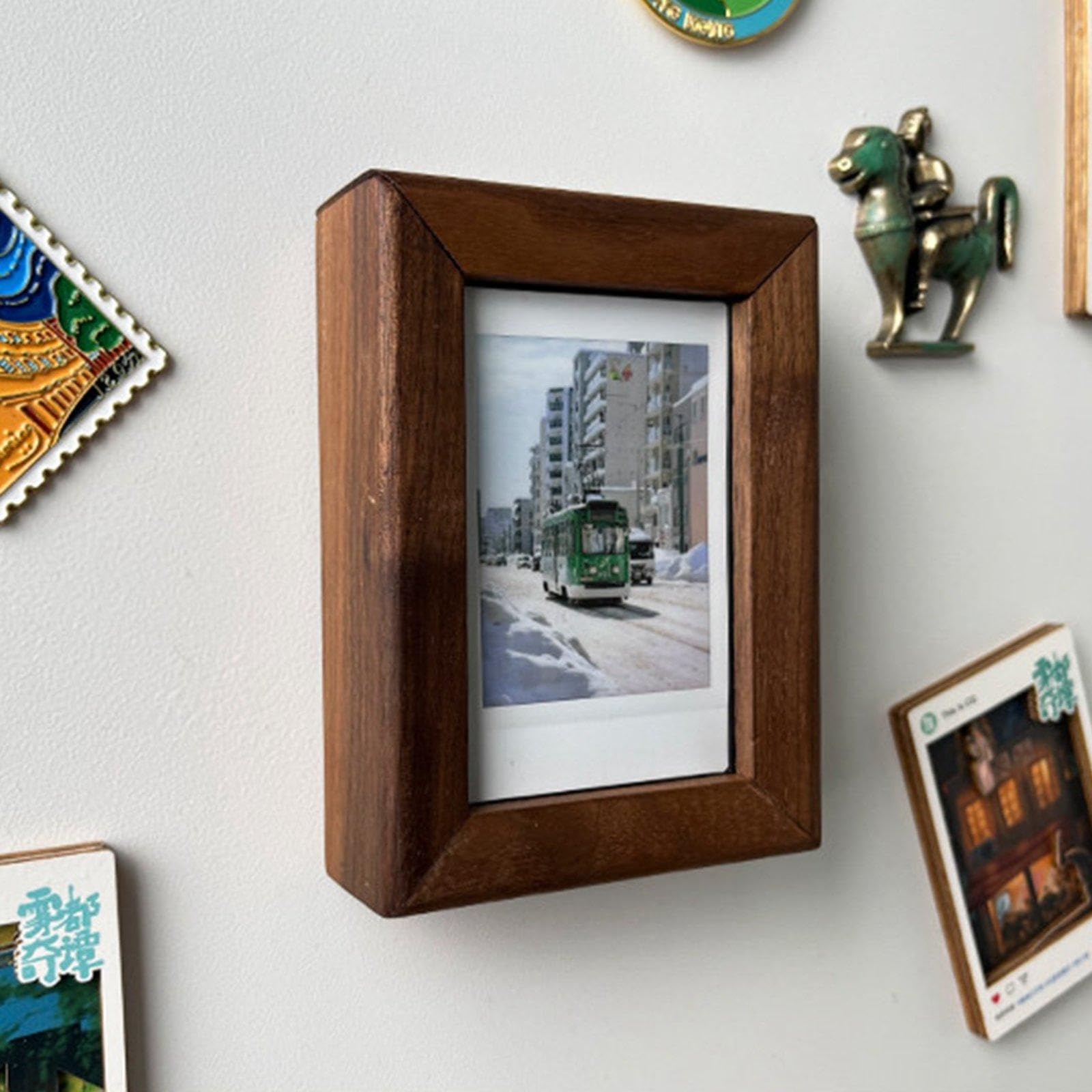 Marco de Fotos, Accesorio de Escritorio, Tarjetero Rectangular de Madera para