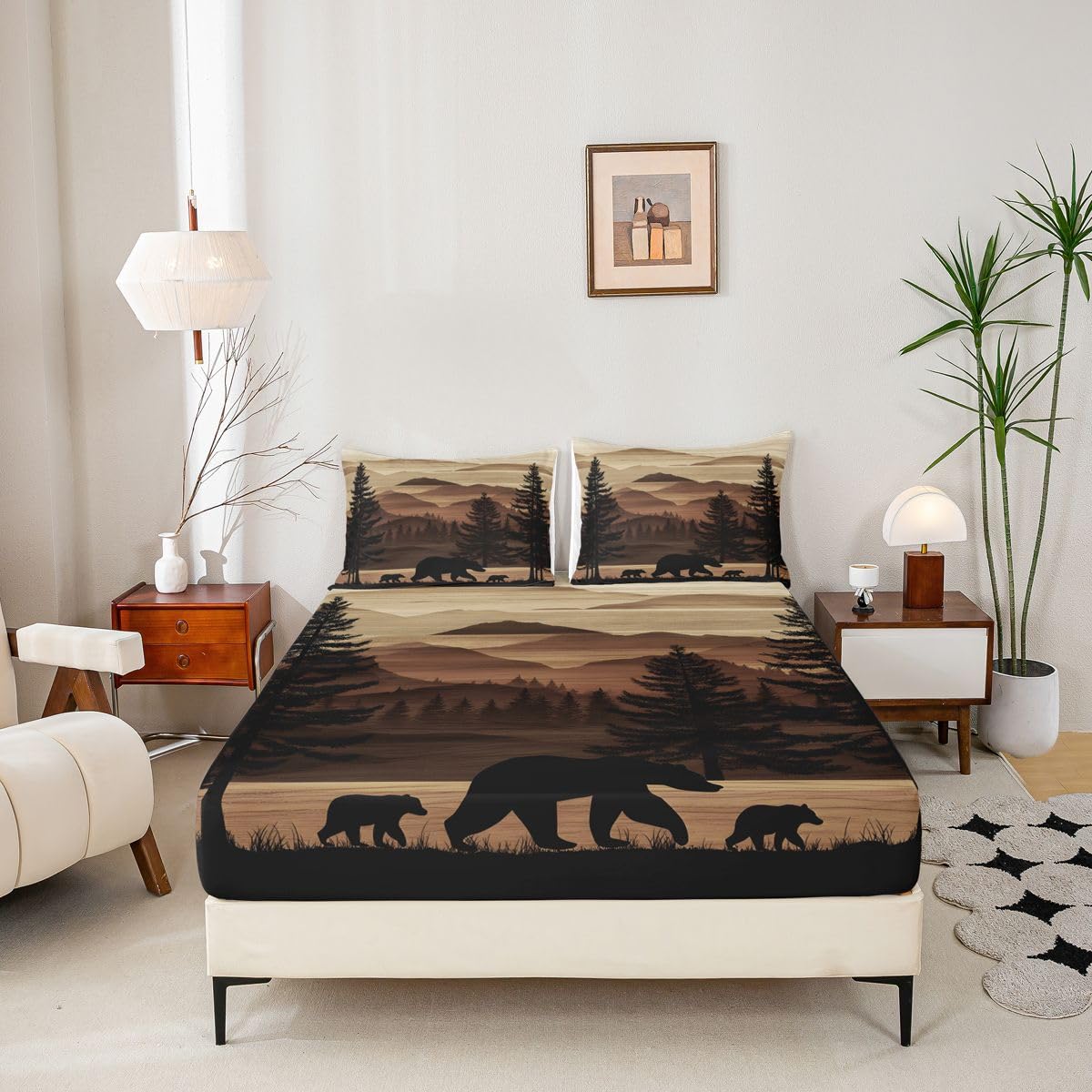Homemissing Sábana bajera ajustable de oso tamaño King para niños y niñas, con bolsillo profundo de 16 pulgadas de profundidad, ropa de cama rústica con 2 fundas de almohada, decoración de habitación