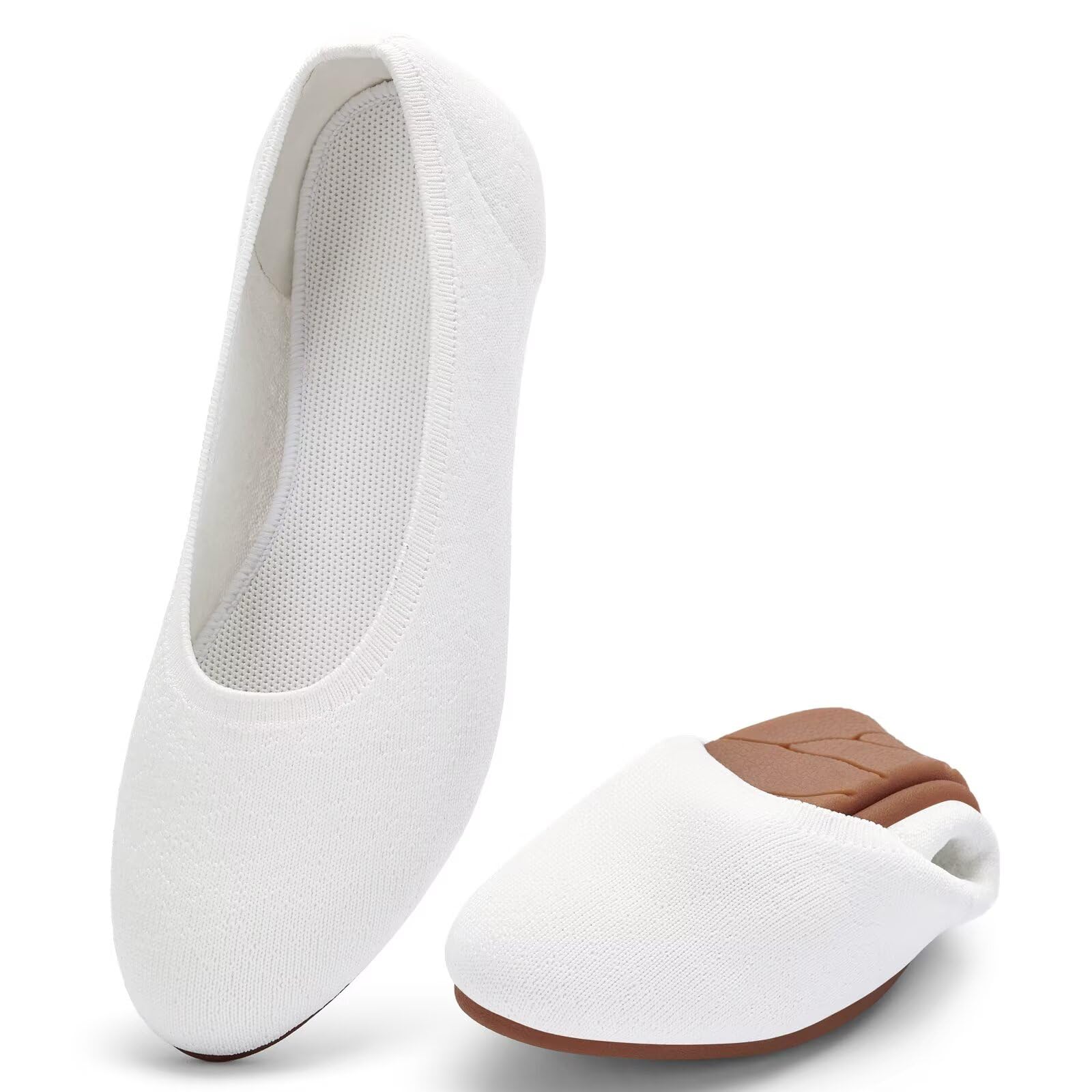 Puxowe Damen Ballerina Runde Zehe Stricken Flache Schuhe Komfort Weich Slip On Ballerina Walking Flats Schuhe für Frauen Niedriger Keil Lässig