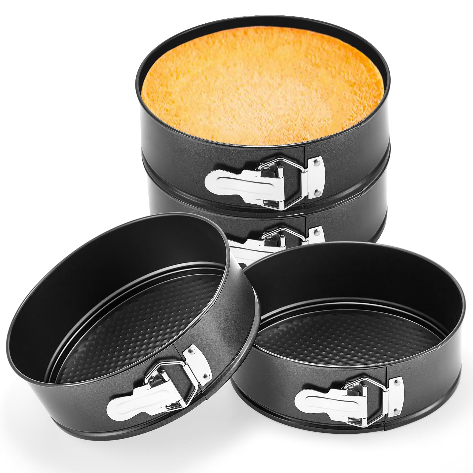 Funnymoom 4 moldes antiadherentes de 8 pulgadas con parte inferior extraíble de acero al carbono para tartas de queso, molde redondo con hebillas de resorte de acero inoxidable para hornear cocinas