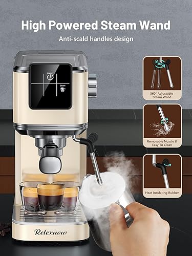 Miniatura 7 de Máquina de café expreso, 20 bares, espumador de leche y panel LCD, máquina de café caliente y helado, máquina de café espresso de acero inoxidable