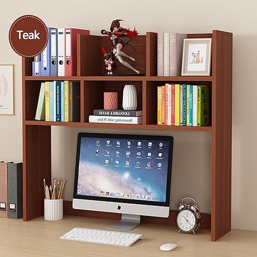 Miniatura 6 de Estantería pequeña de escritorio – 2 niveles de madera maciza, estantes de almacenamiento domésticos de gran capacidad, estantería simple para