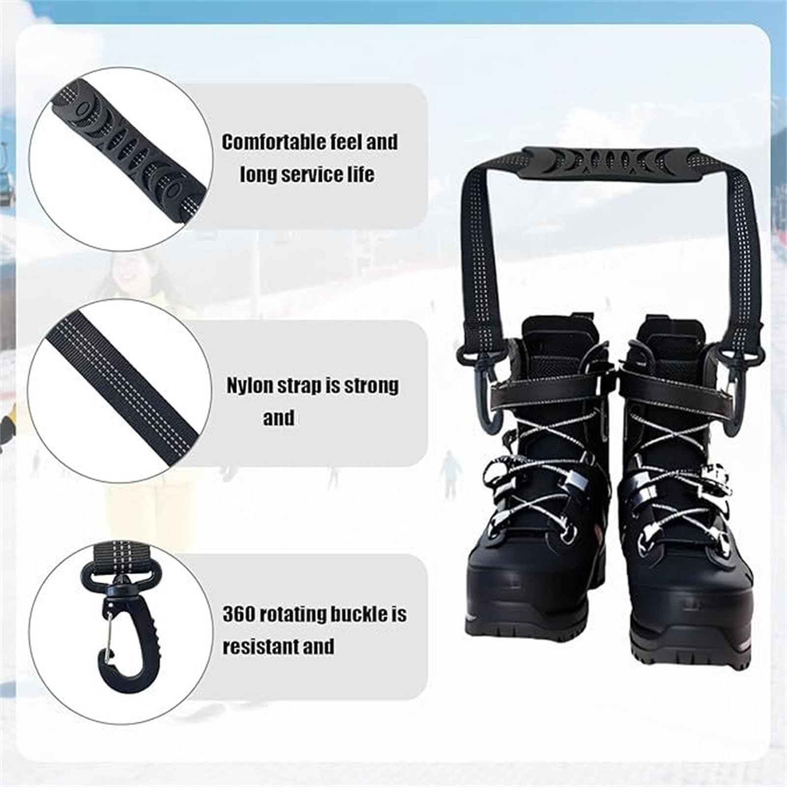 Lot de 2 sangles de rangement pour équipement de ski avec épaules rembourrées antidérapantes pour patin à glace, snowboard, bottes de ski