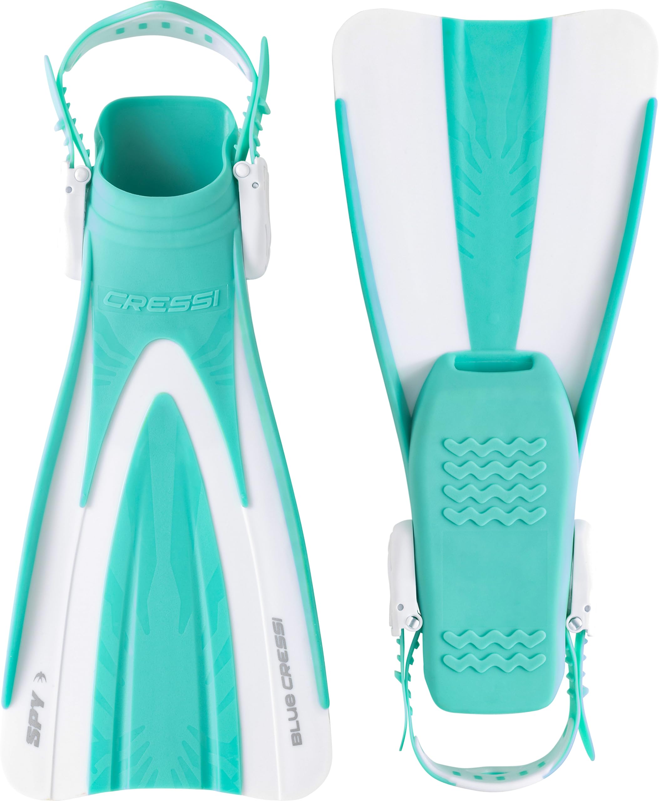 CRESSI Seashell Seekers Set Aqua Green/White S/M - Junior Snorkelling Set Spy Fins, Mini Peg Mask and Mini Island Snorkel, Aqua Green/White, S/M