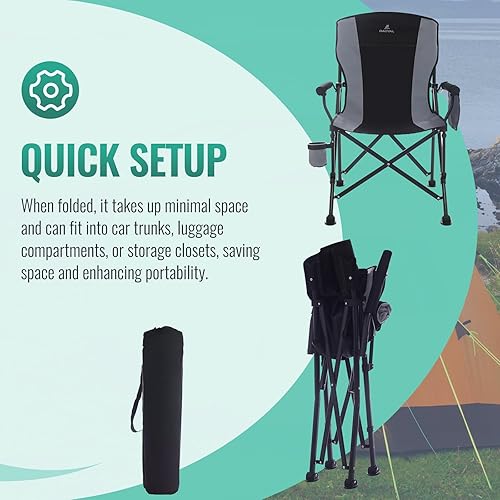 Miniatura 6 de Sillas de campamento para adultos, soporte resistente, sillas plegables de césped de 300 libras con bolsillo lateral y soporte para tazas, para