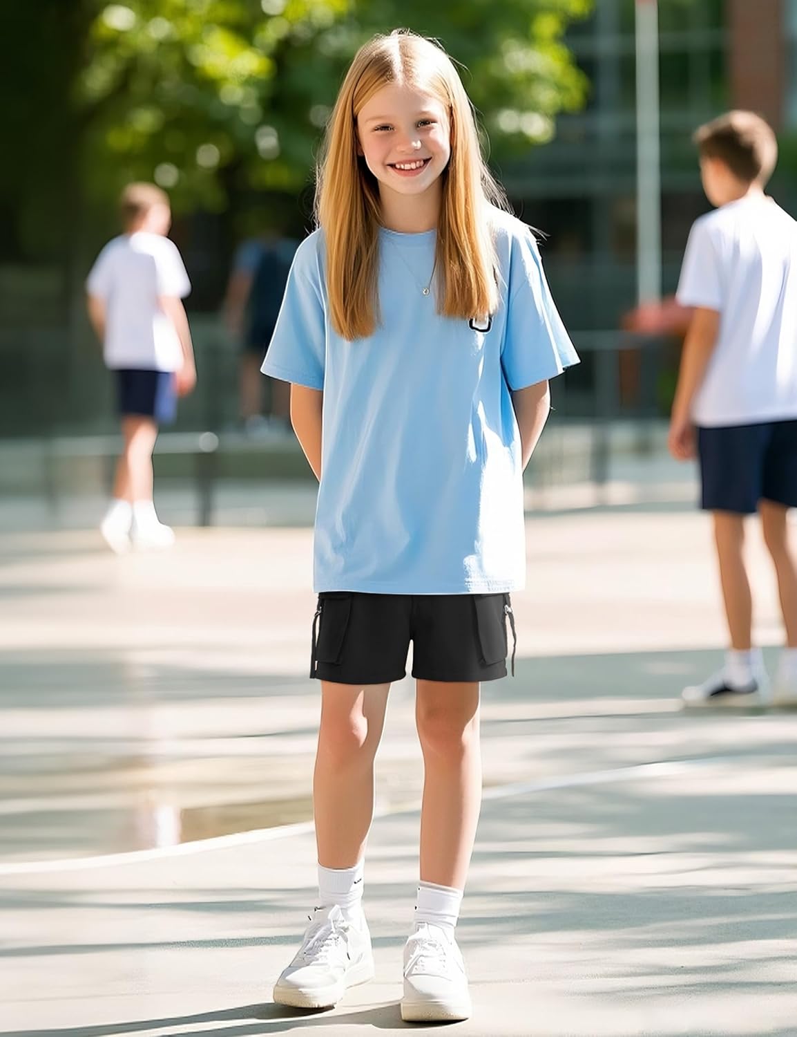 BOOPH Girls Hiking Cargo Shorts Kids Lightweight Pockets Athletic Summer Casual Uniform Shorts for Girls 6-14Y - Image 7