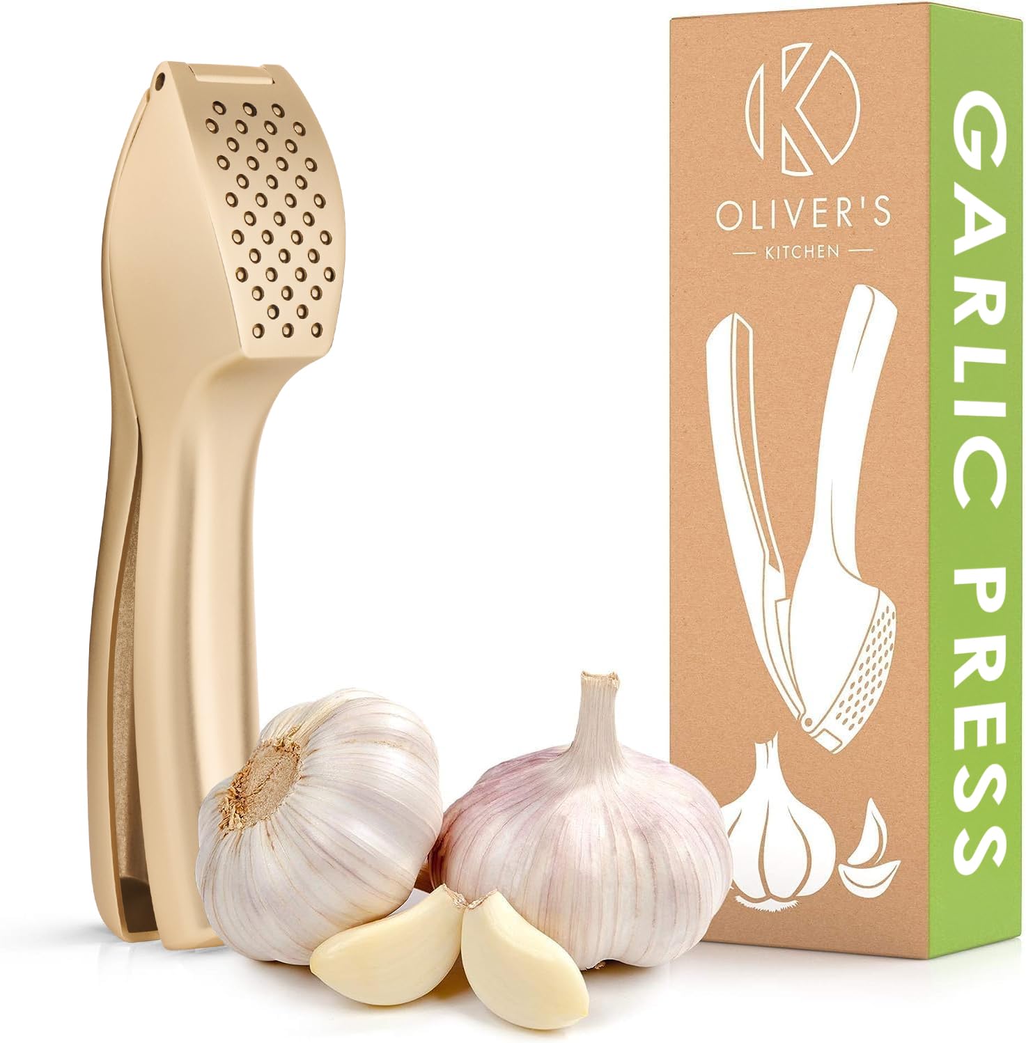 Oliver's Kitchen ® Premium Garlic Press, Super Easy to Use & Clean Garlic Crusher & Mincer